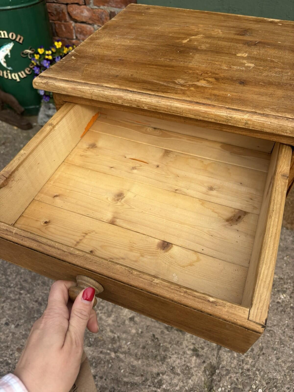 Vintage Pine Bedside Table - Kids - With Teddy Picture - Rustic - Farmhouse