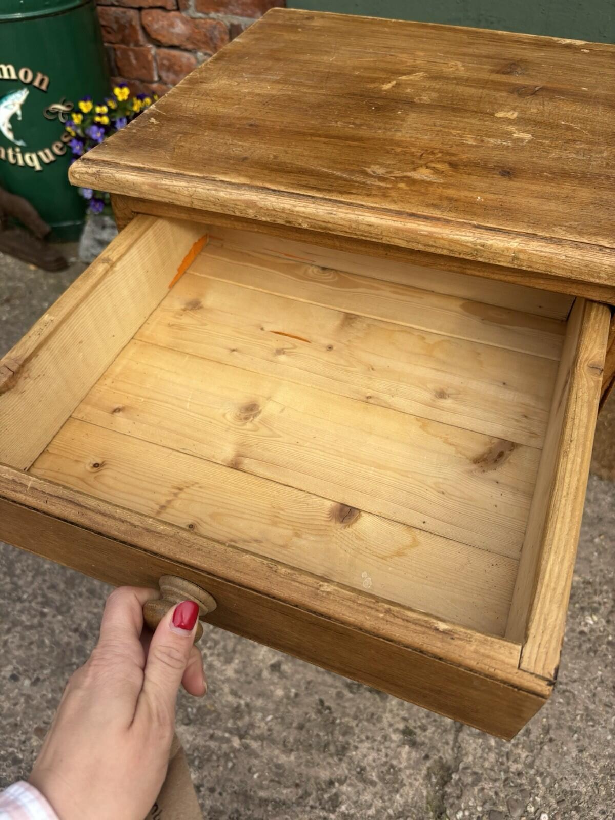 Vintage Pine Bedside Table - Kids - With Teddy Picture - Rustic - Farmhouse
