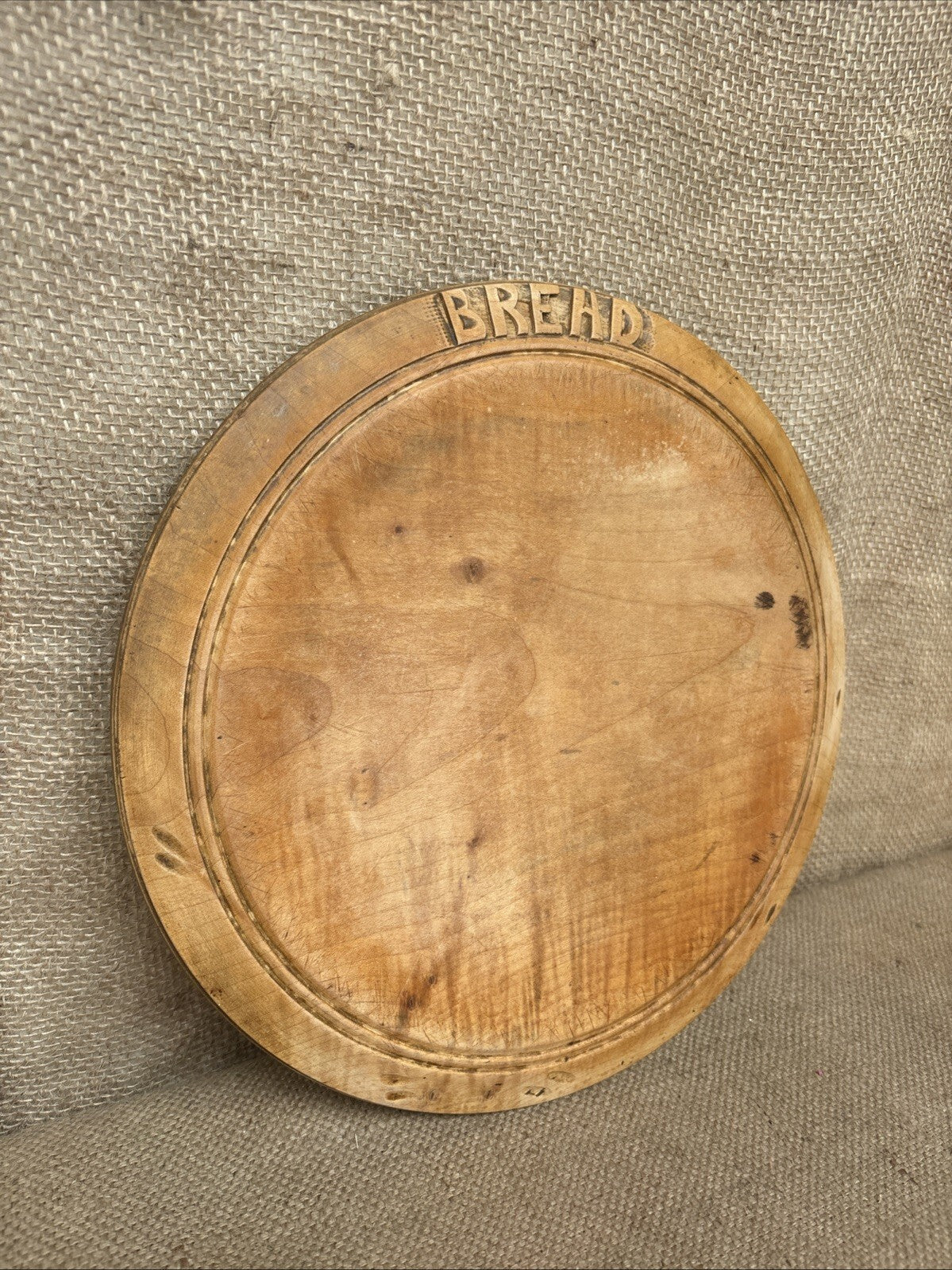 Antique Carved Round Bread Board - English Kitchenalia - Farmhouse - Cottage