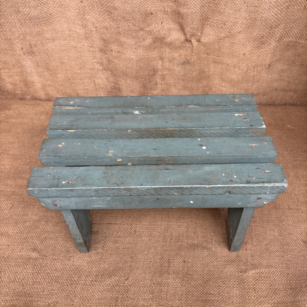 Vintage Stool - Rustic Blue Paint - Farmhouse - Cottage