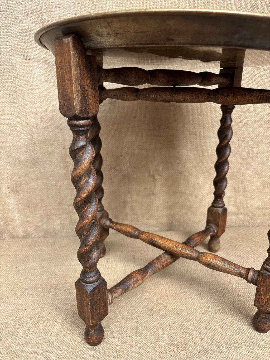 Vintage Barley Twist Folding Table With Brass Tray Top
