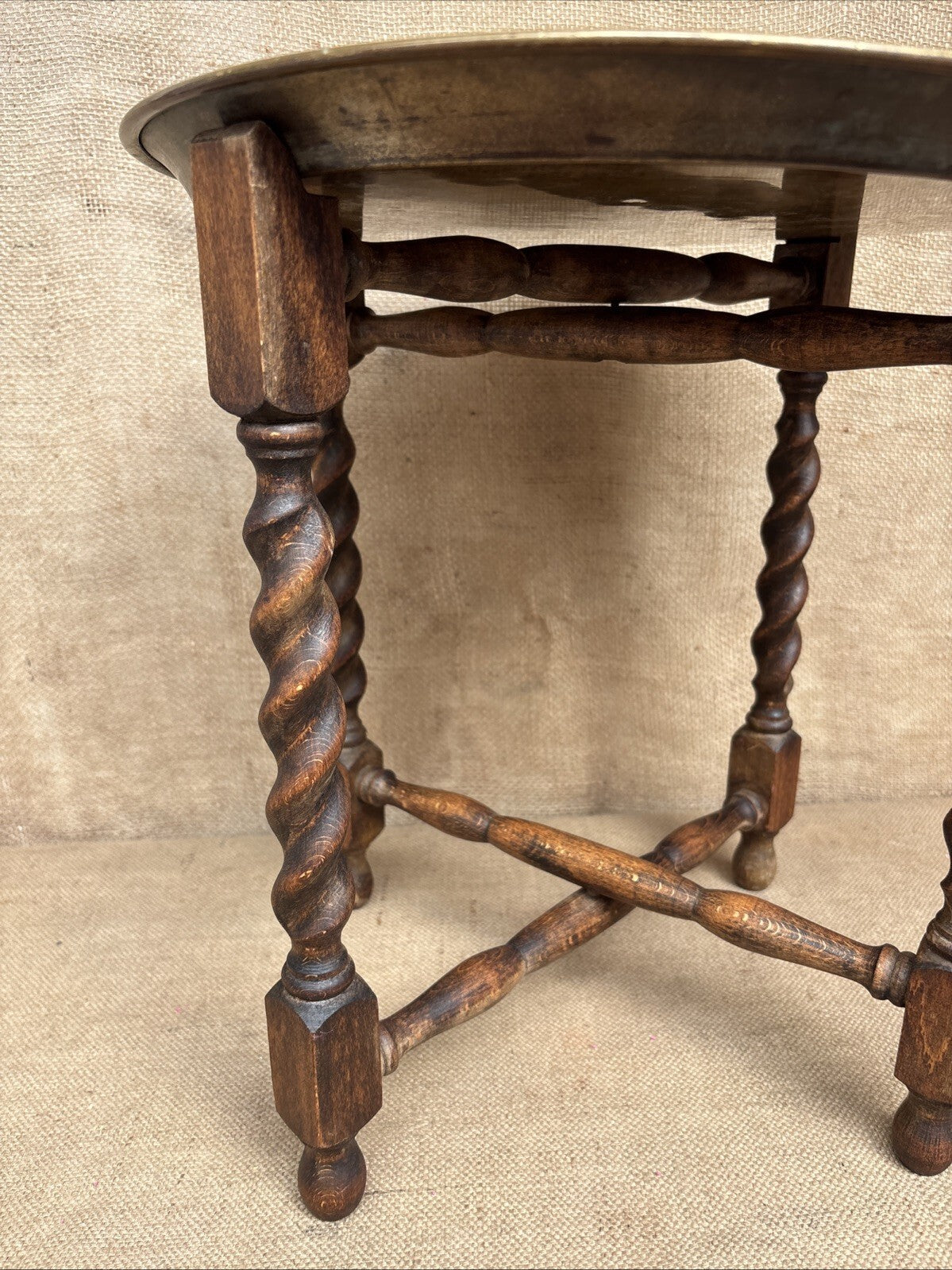 Vintage Barley Twist Folding Table With Brass Tray Top