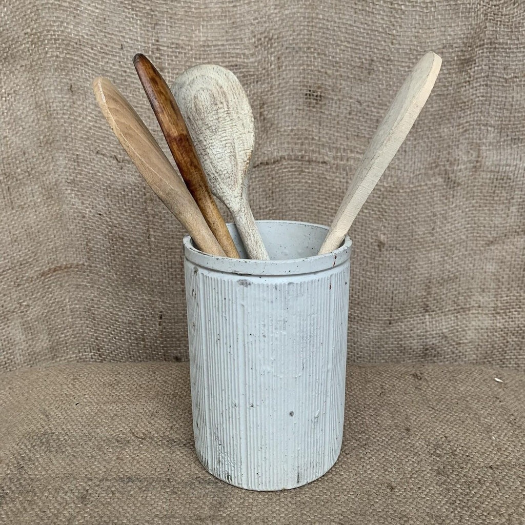 Stoneware Jar - Off White - Ribbed - Antique - Utensil Holder - Large