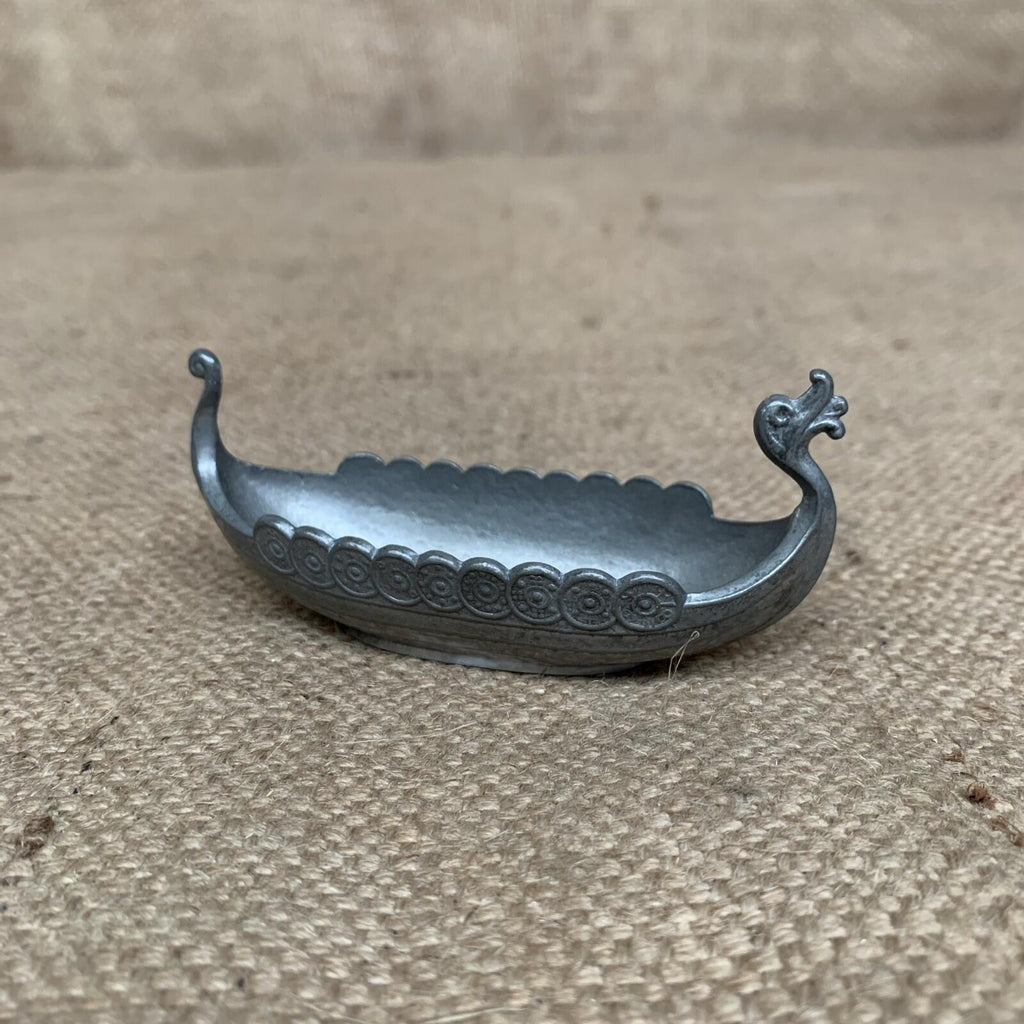 Norwegian Pewter Viking Ship Salt Cellar Holder 'Handstøpt'