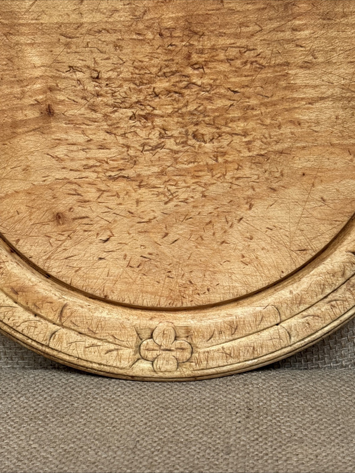 Antique Carved Round Bread Board - English Kitchenalia - Farmhouse