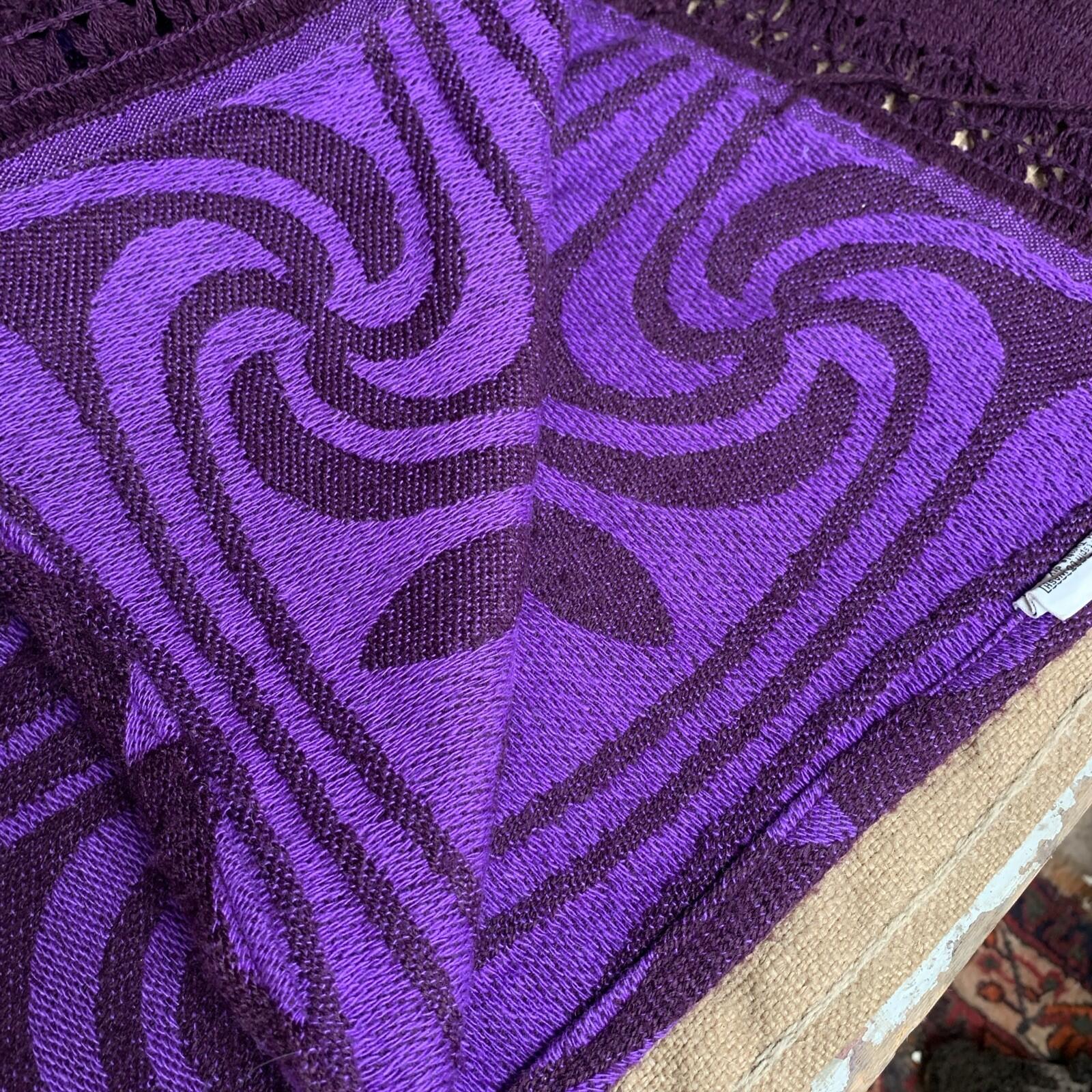 Vintage Retro Tapestry Bedspread Throw 1970s Purple St Michael  122cm X 250cm