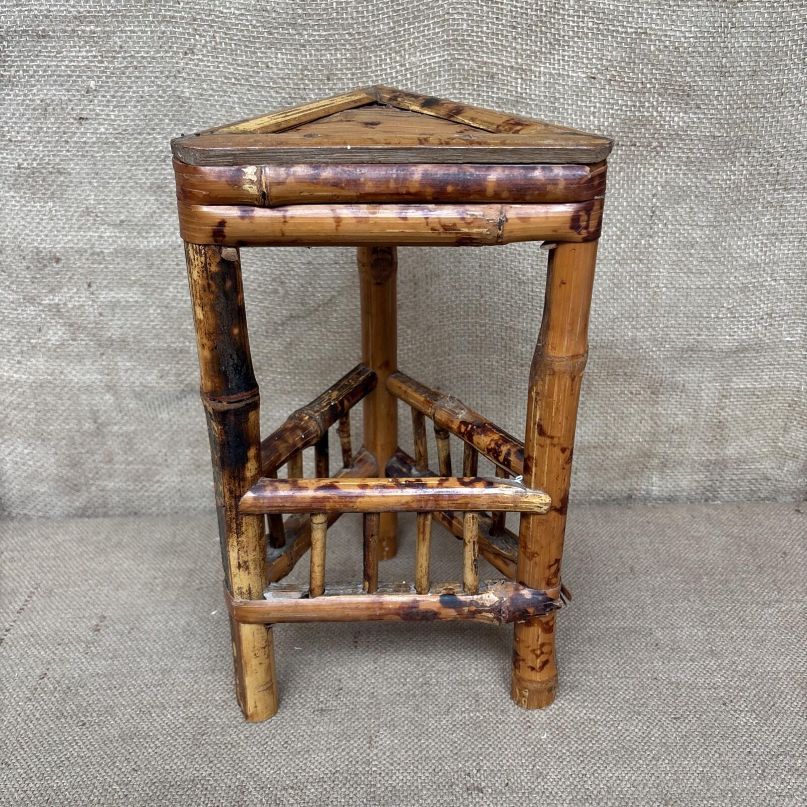 Vintage Bamboo Rattan Side Table - Plant Stand - Boho
