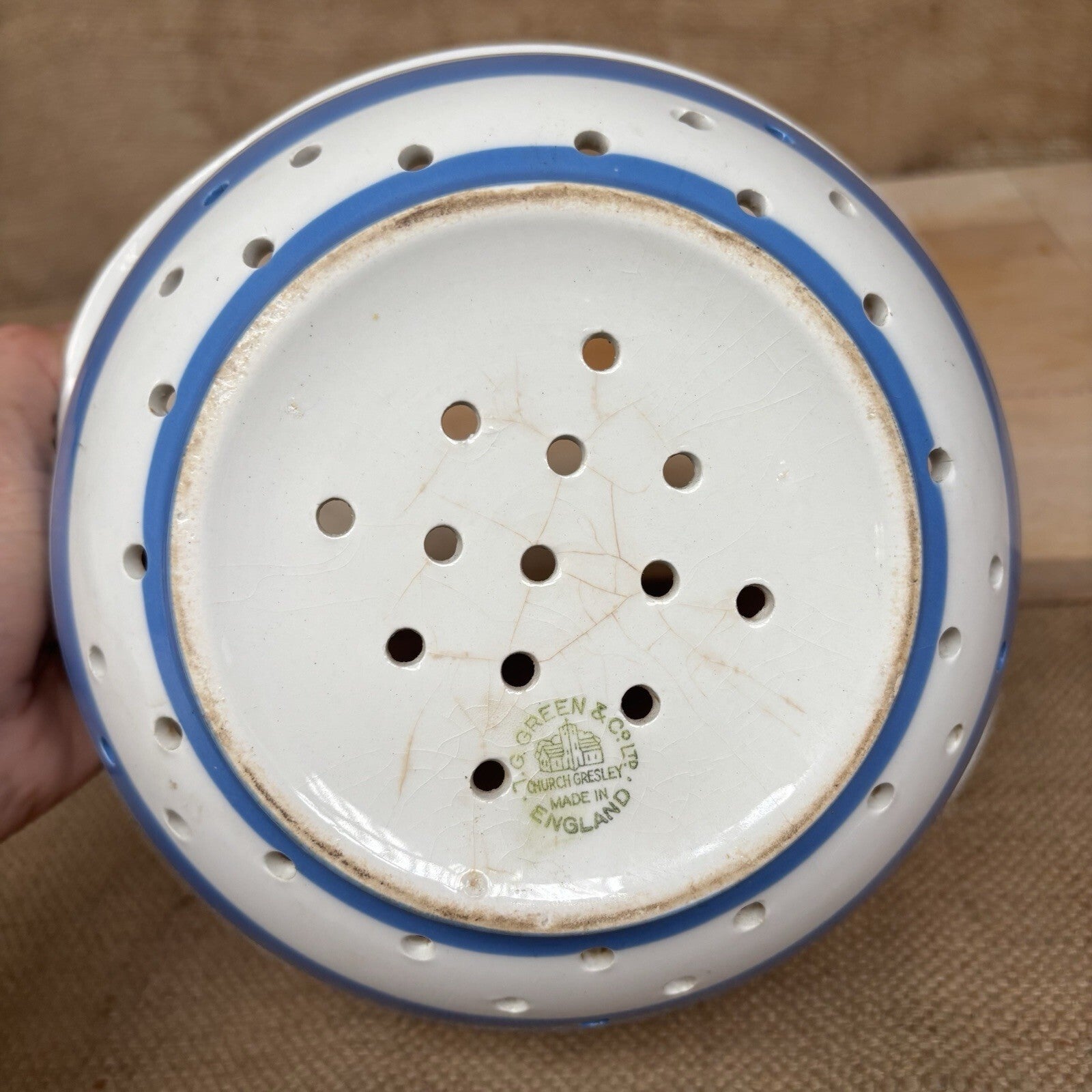 T G Green Cornishware Colander Blue And White - Vintage - Rare