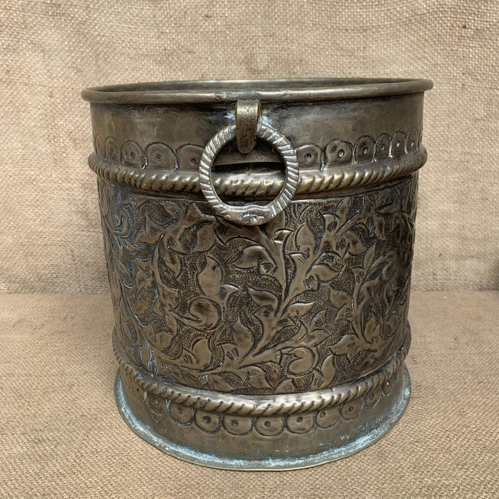 Antique Brass Planter With Handles - Urn - Jardiniere - Rustic - Art Nuevo