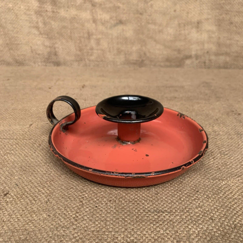 Rustic Candle Stick Holder Enamel Red  / Farmhouse / Cottage