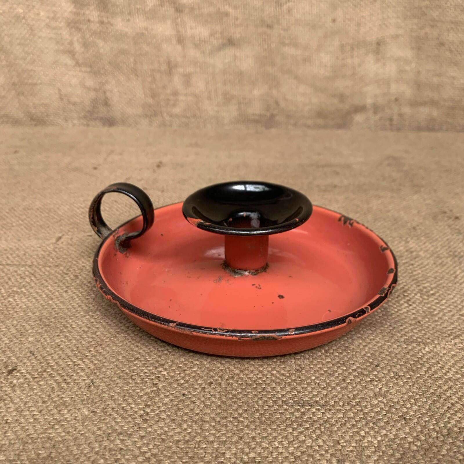 Rustic Candle Stick Holder Enamel Red  / Farmhouse / Cottage