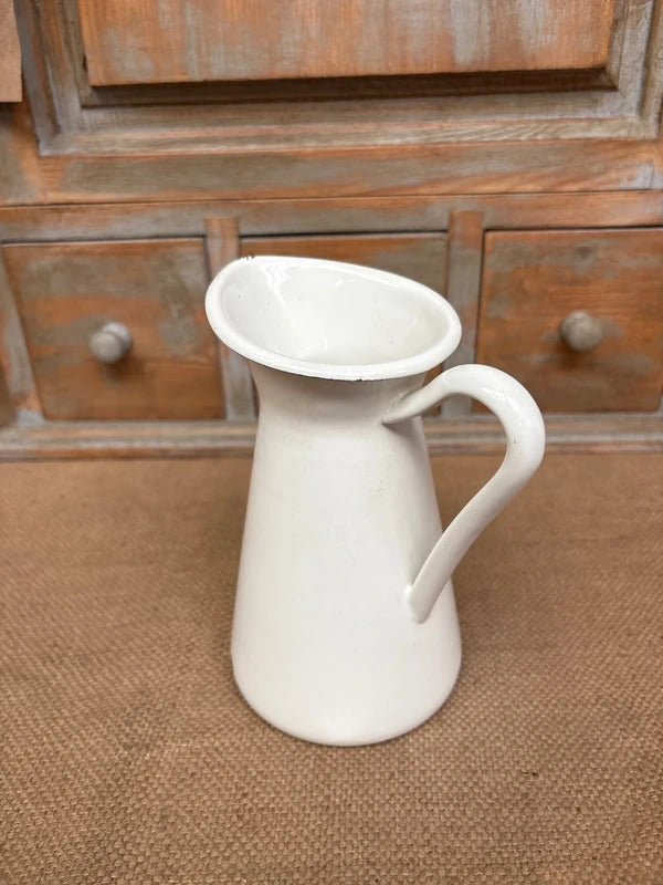 Enamel jug - small - vintage - off white - cottage - vase