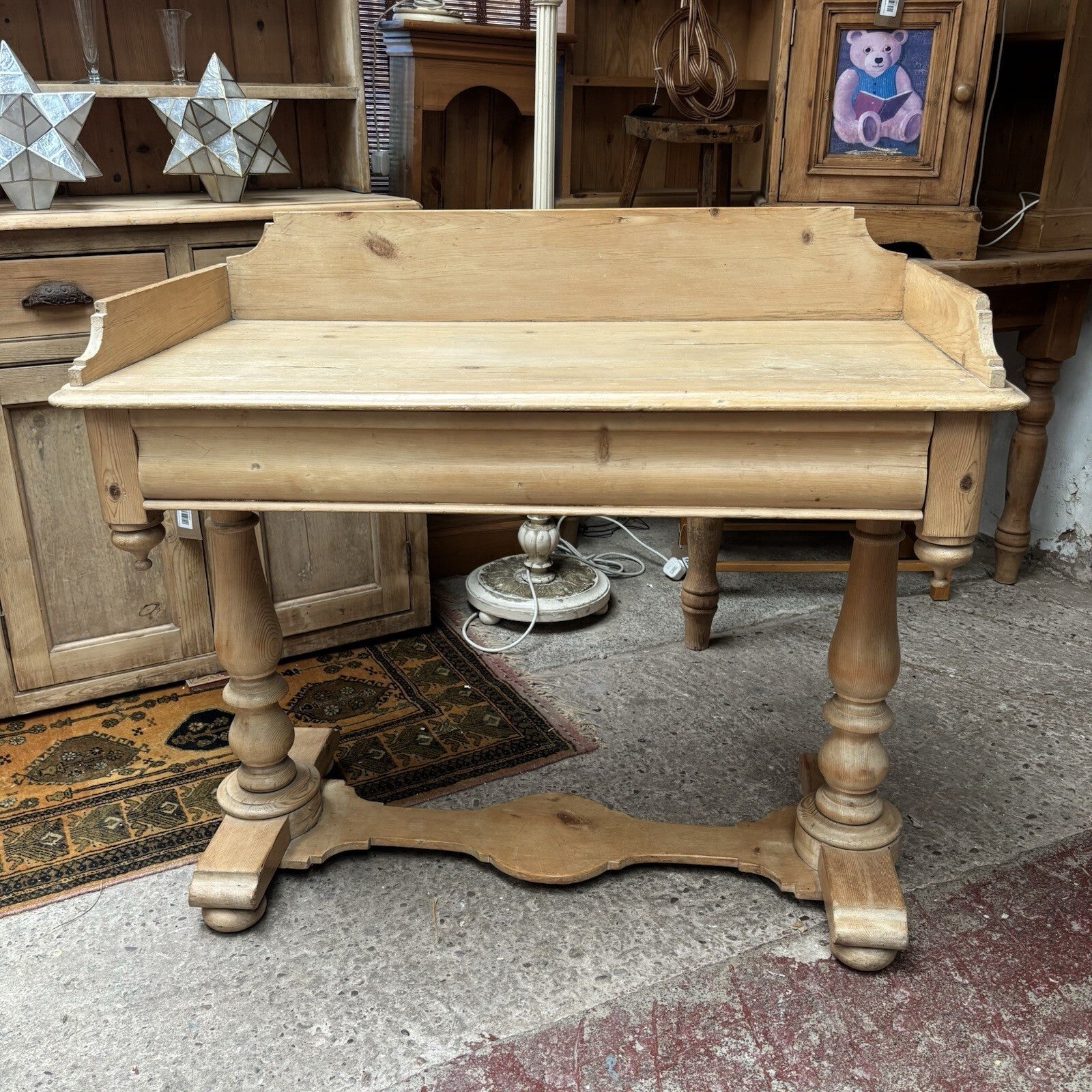 Antique Pine Writing Table / Washstand With Drawer Farmhouse - Cottage