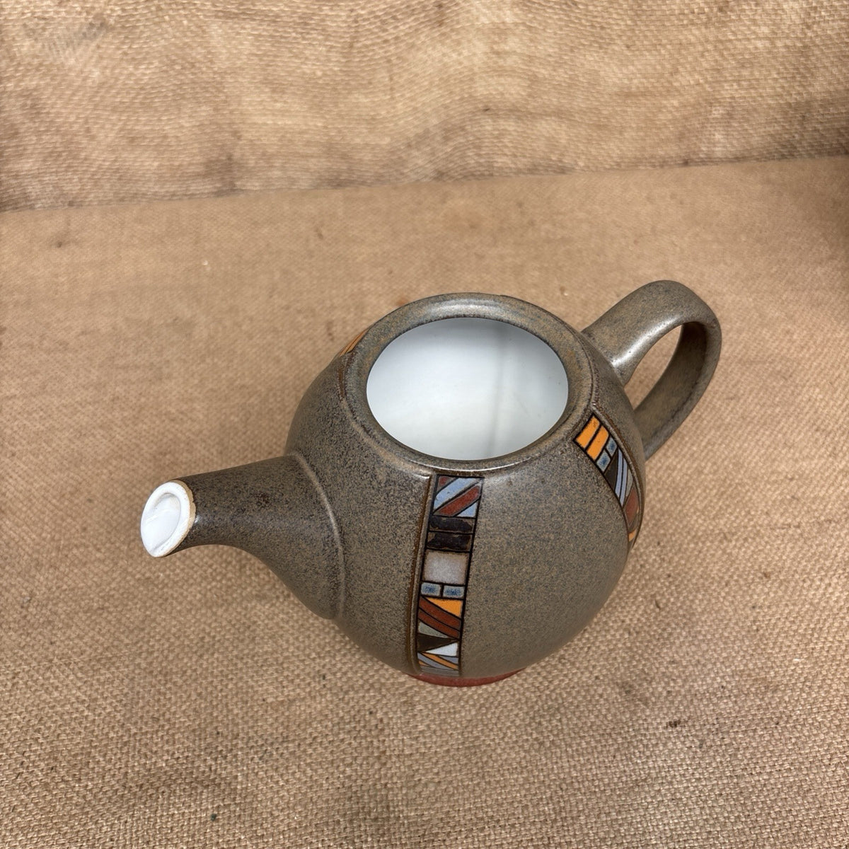 Denby Marrakesh Teapot 1 Litre. 2 Pints. Second. Grey/ Brown, Colourful Pattern