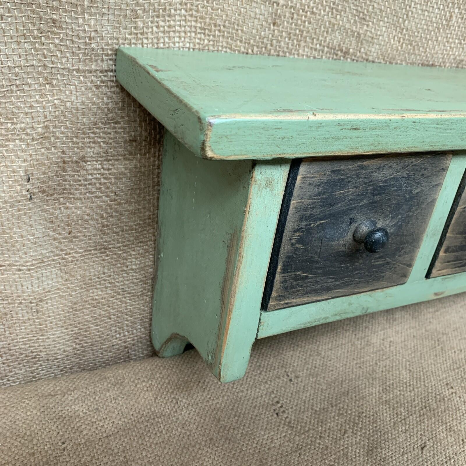 Rustic Pine Shelves With Drawers - Farmhouse - Cottage - Green