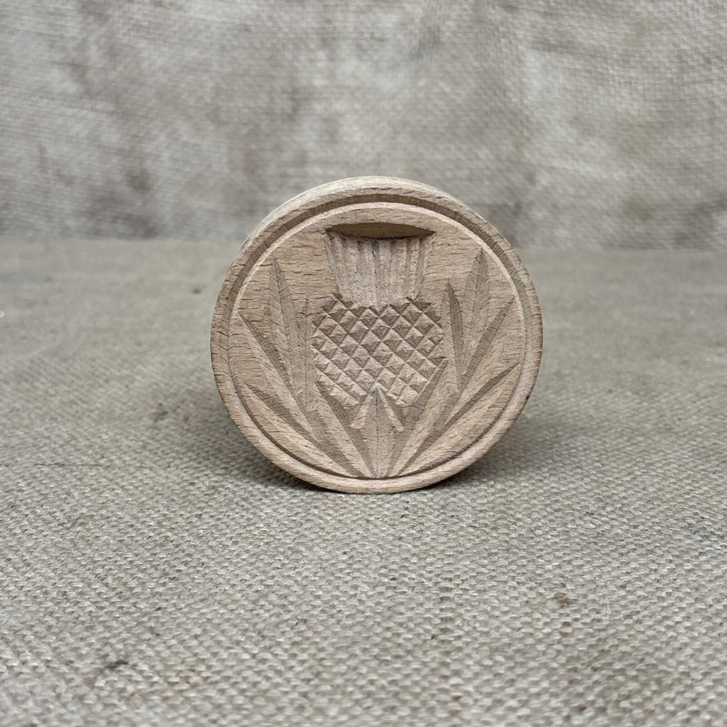 Carved Wooden Thistle Biscuit Stamp / Shortbread Stamp - Farmhouse Kitchenalia