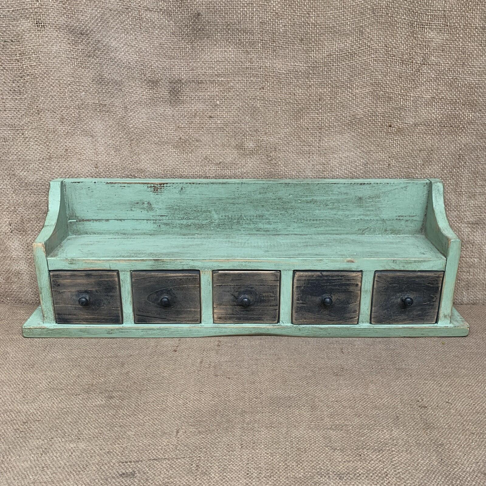 Rustic Pine Shelves With Drawers - Farmhouse - Cottage - Green