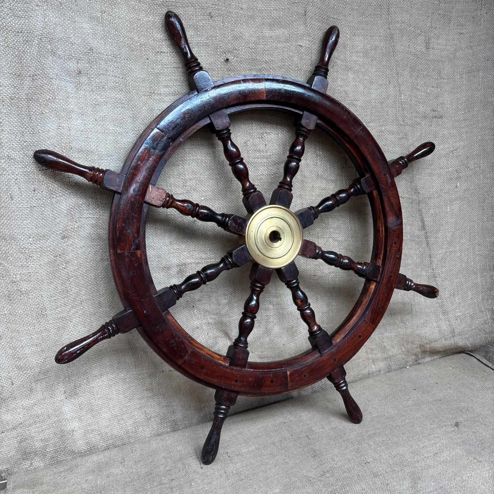 Ship Steering Wheel Wooden Brass 38 Inch Big Nautical Pirate Ship's