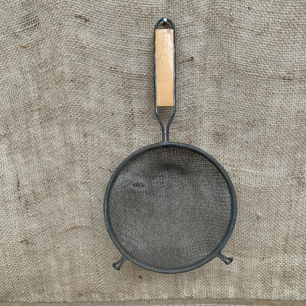 Vintage Kitchen Metal Seive With Wooden Handle & Lip - Kitchenalia