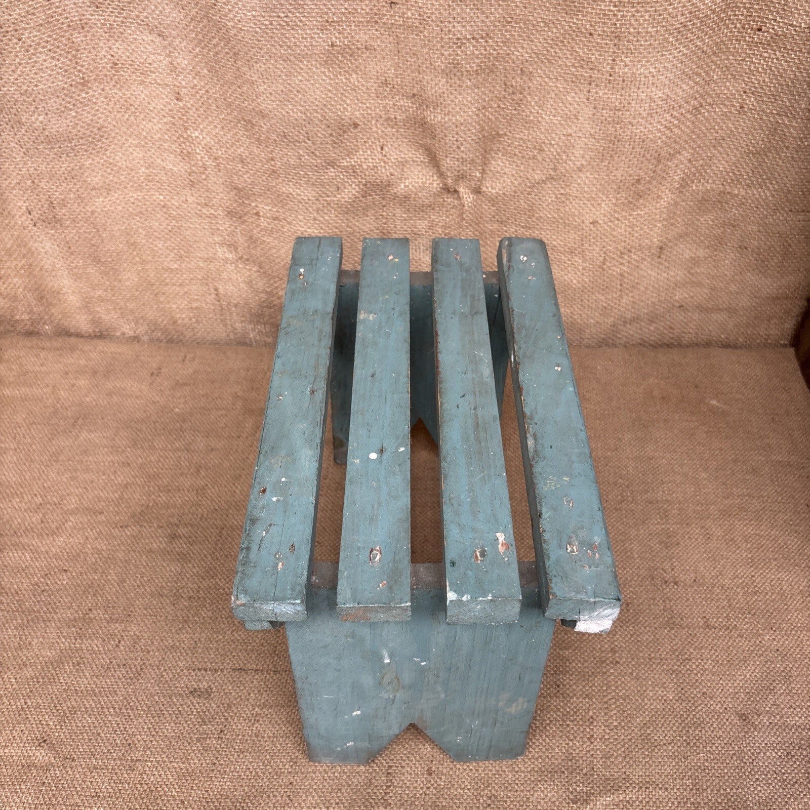 Vintage Stool - Rustic Blue Paint - Farmhouse - Cottage