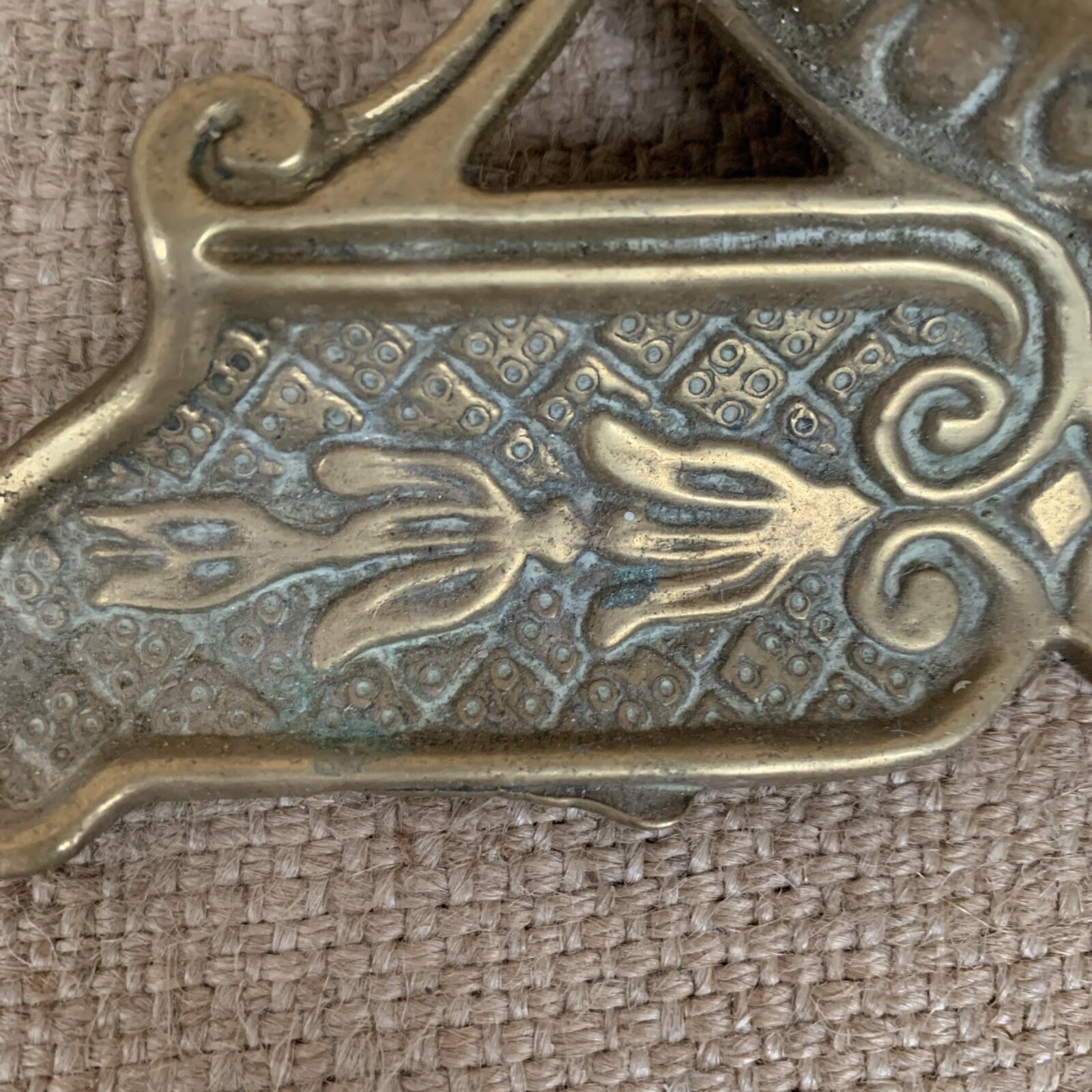 Art Nouveau Cast Brass Inkwell Pen Tray Vintage