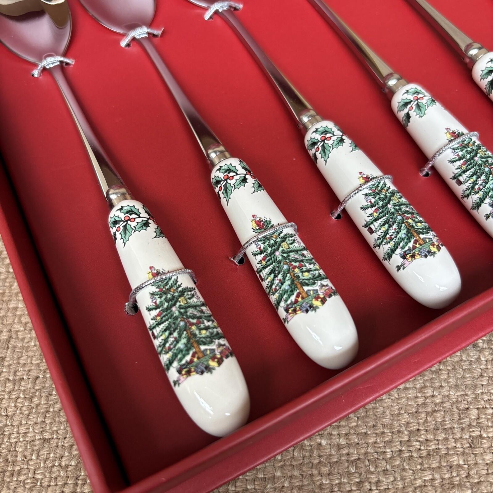 Spode Christmas Tree Teaspoons 6 New In Box
