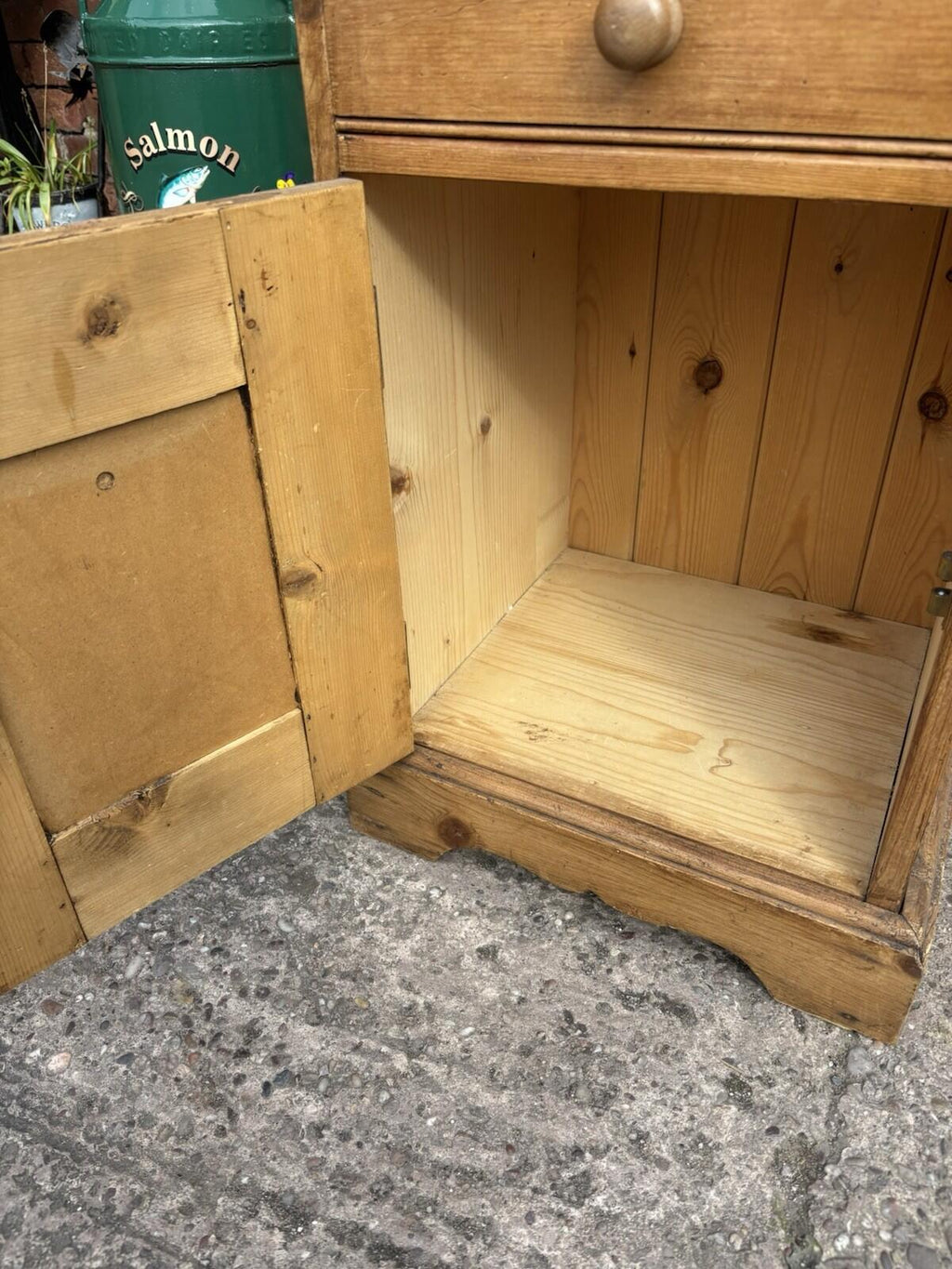 Vintage Pine Bedside Table - Kids - With Teddy Picture - Rustic - Farmhouse