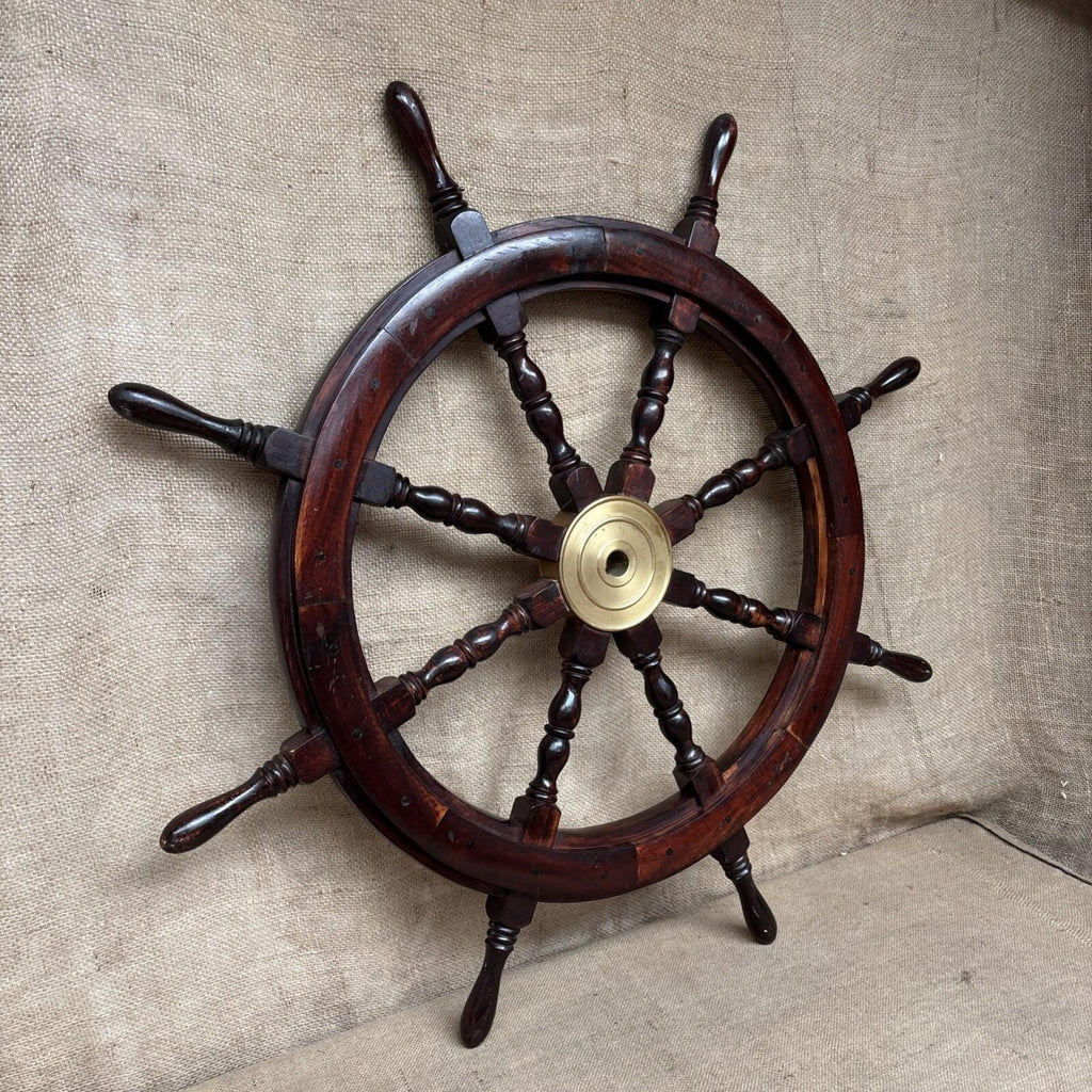 Ship Steering Wheel Wooden Brass 38 Inch Big Nautical Pirate Ship's