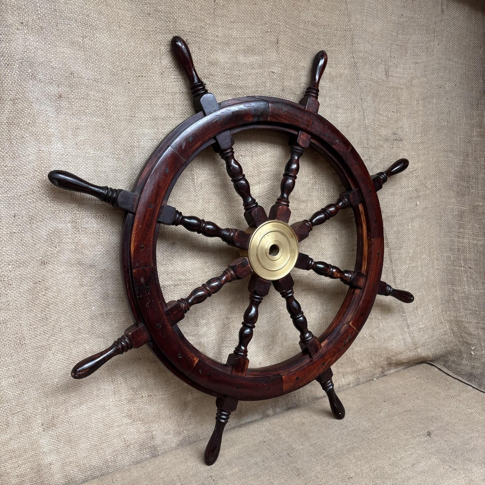 Ship Steering Wheel Wooden Brass 38 Inch Big Nautical Pirate Ship's
