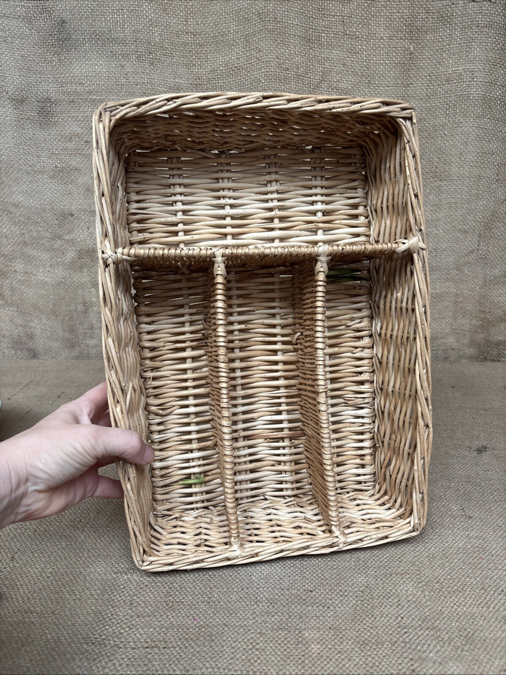 Vintage Cutlery Organiser - Wicker - Farmhouse