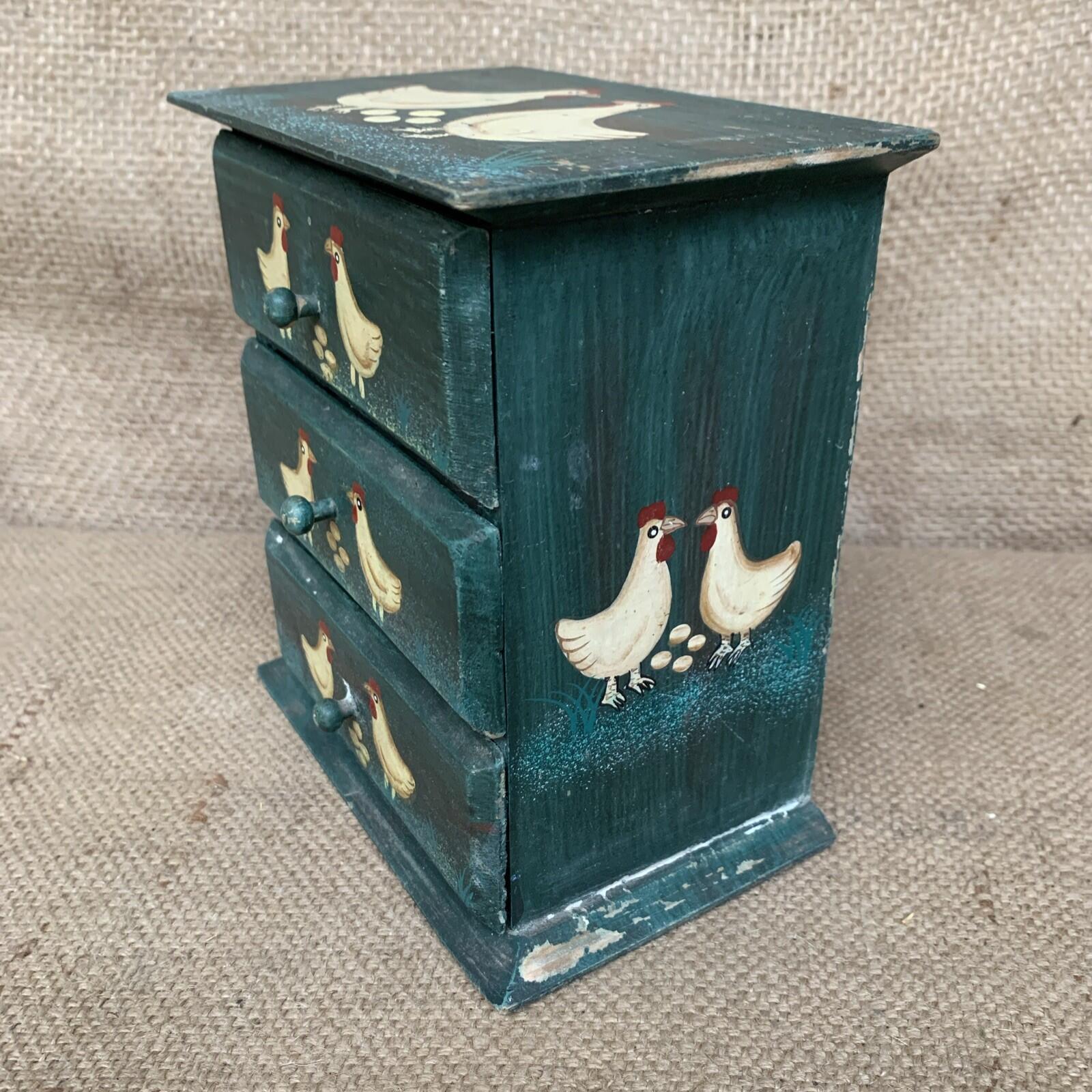 Hand Painted Small Drawers With Chickens - Farmhouse- Cottagecore