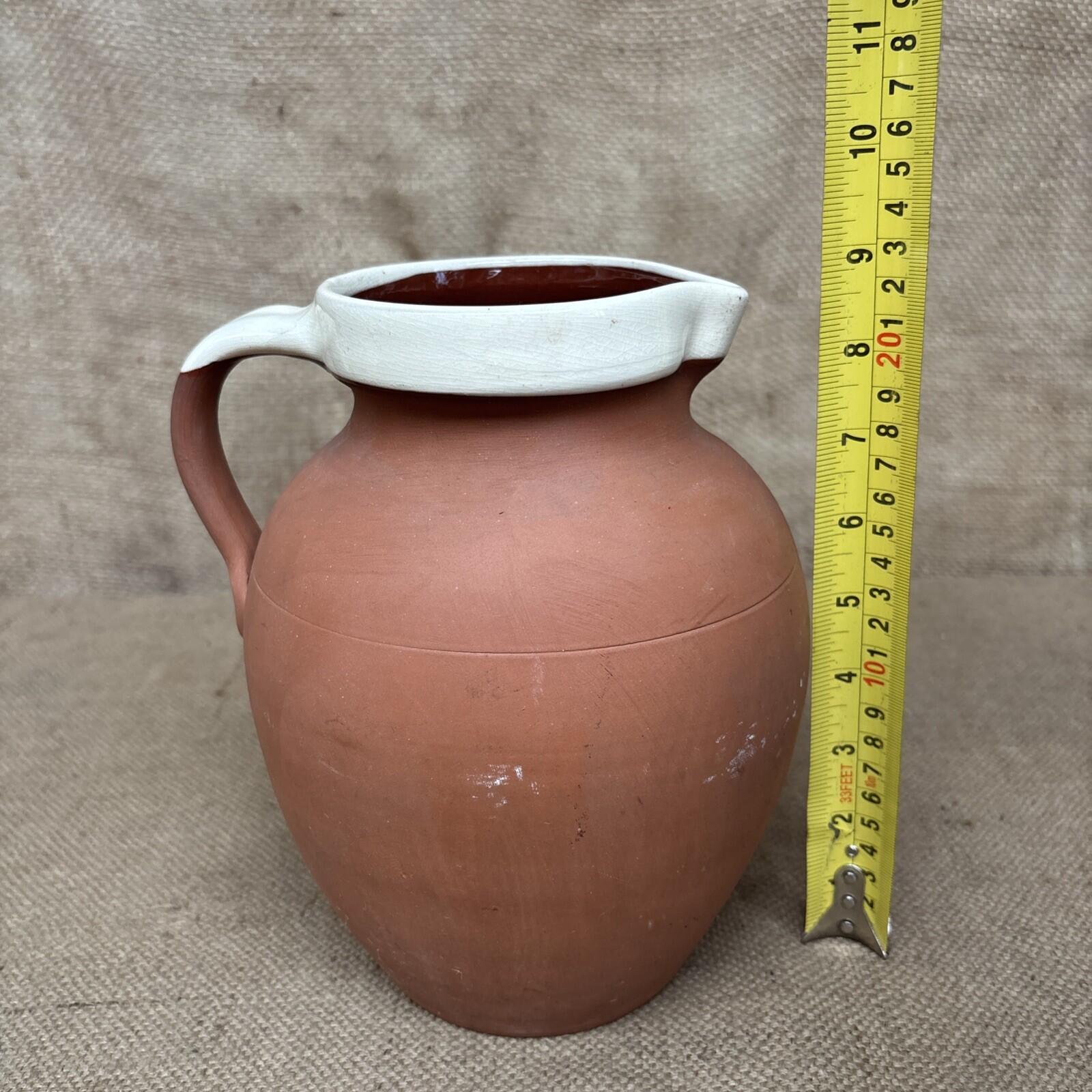 Royal Barum Ware Terracota Jug Large - Half Glazed Rustic Vase - Farmhouse