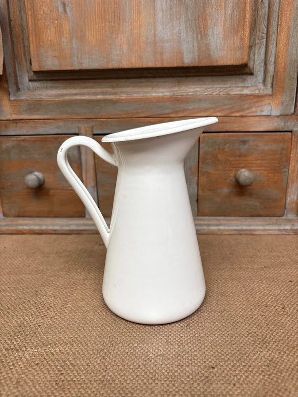 Enamel jug - small - vintage - off white - cottage - vase