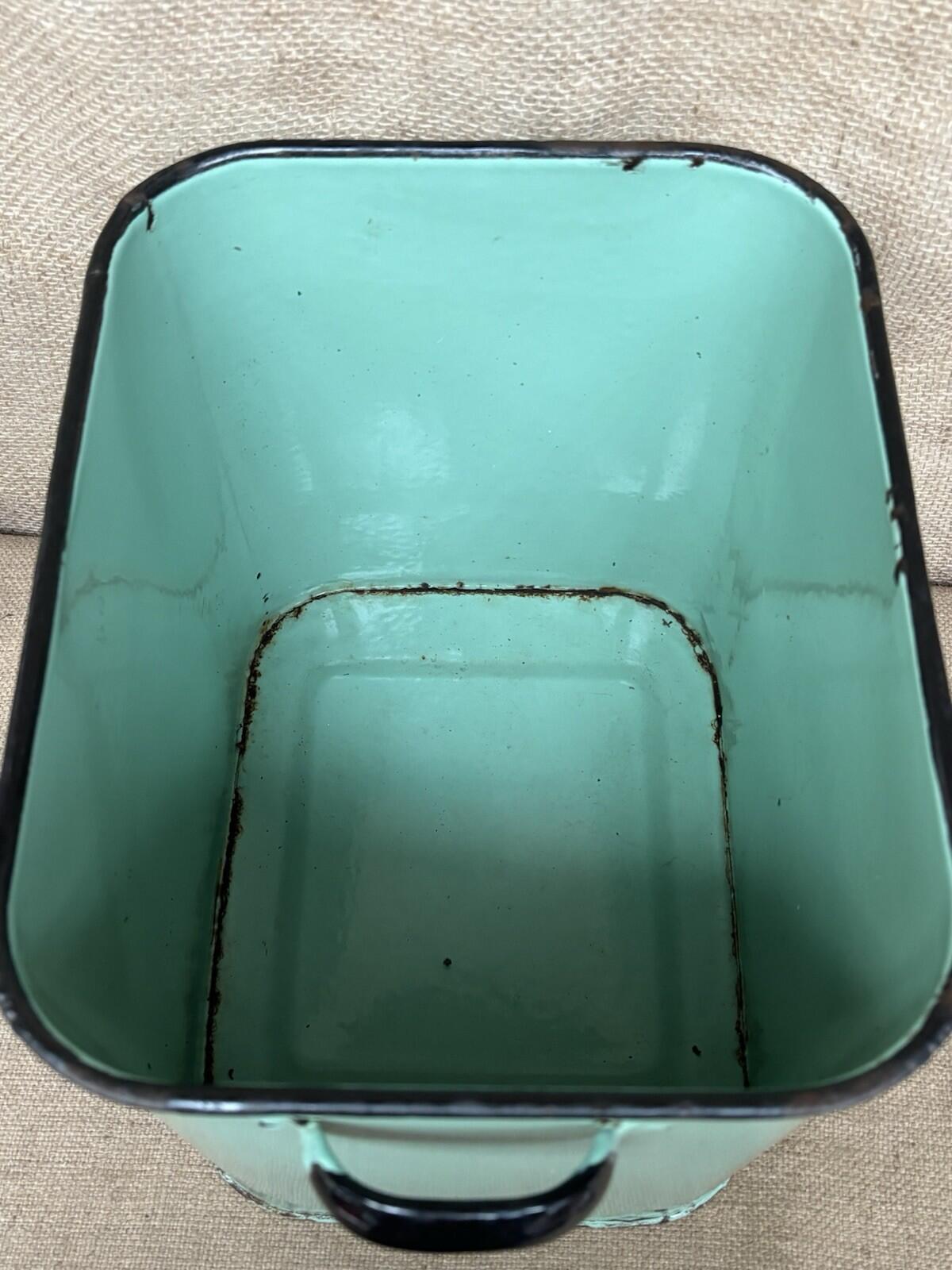 Vintage Enamel Sage Green Bread Bin - Farmhouse - Cottage - Rustic - Embossed