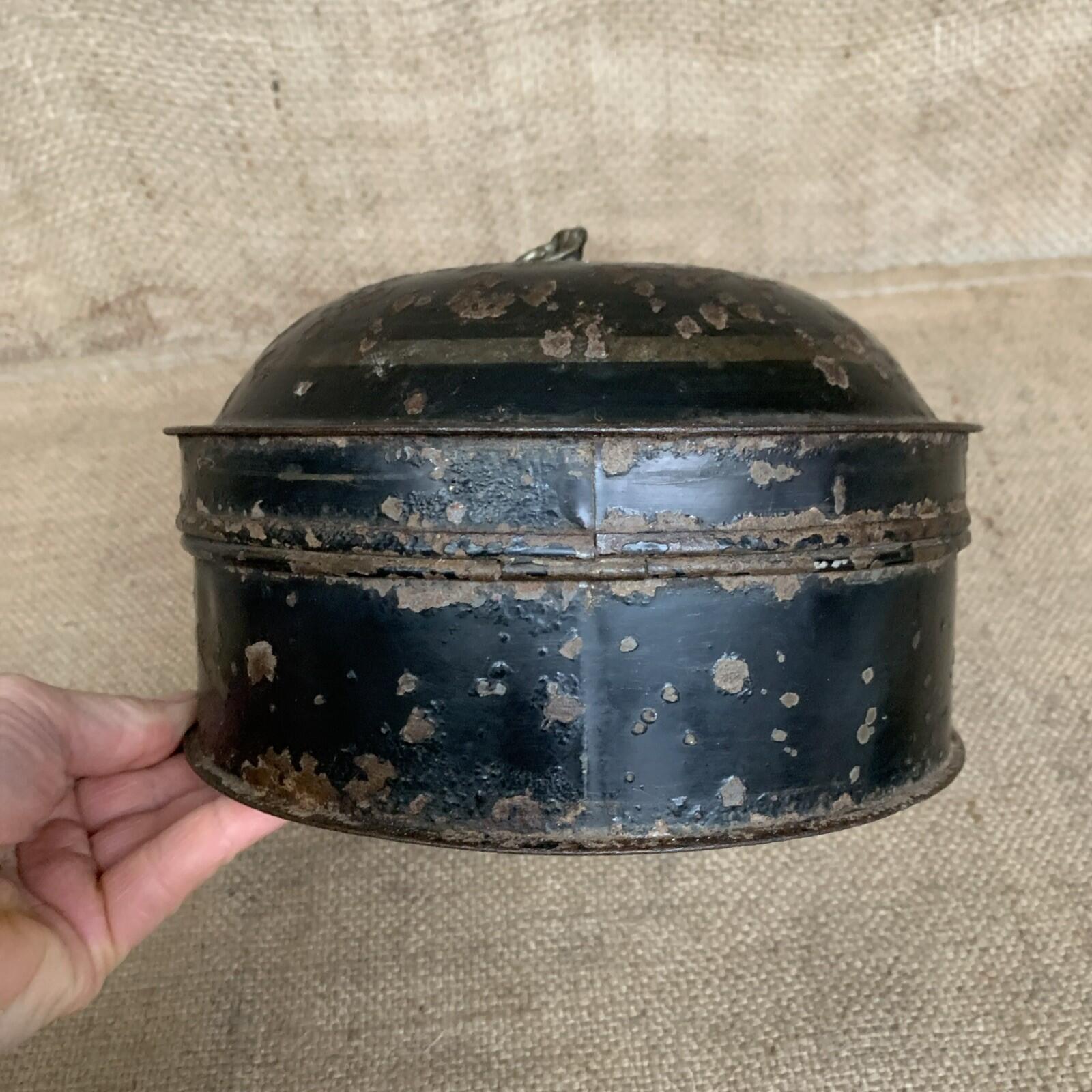 Antique Toleware Round Spice Box - Kitchenalia - Farmhouse
