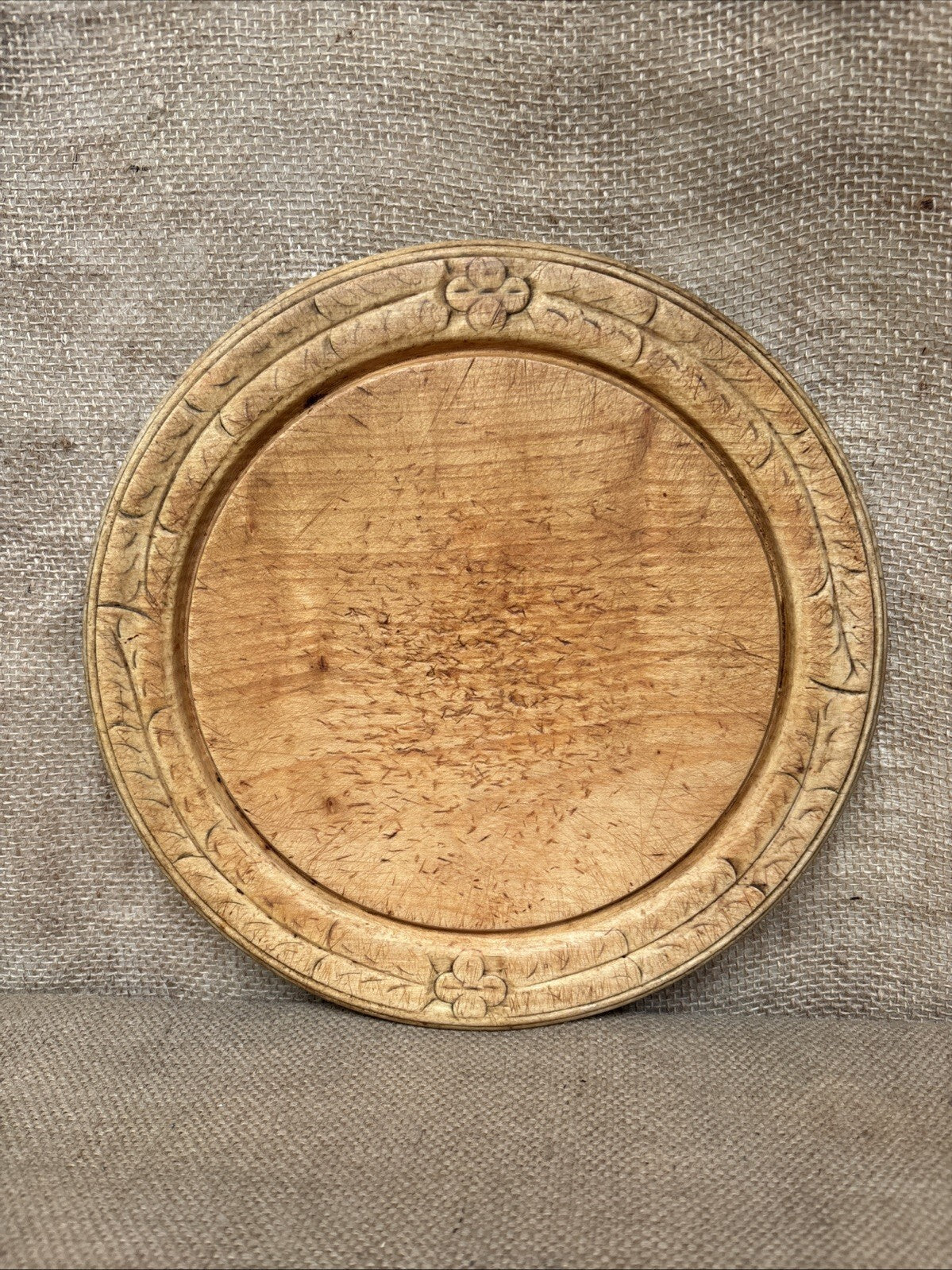 Antique Carved Round Bread Board - English Kitchenalia - Farmhouse
