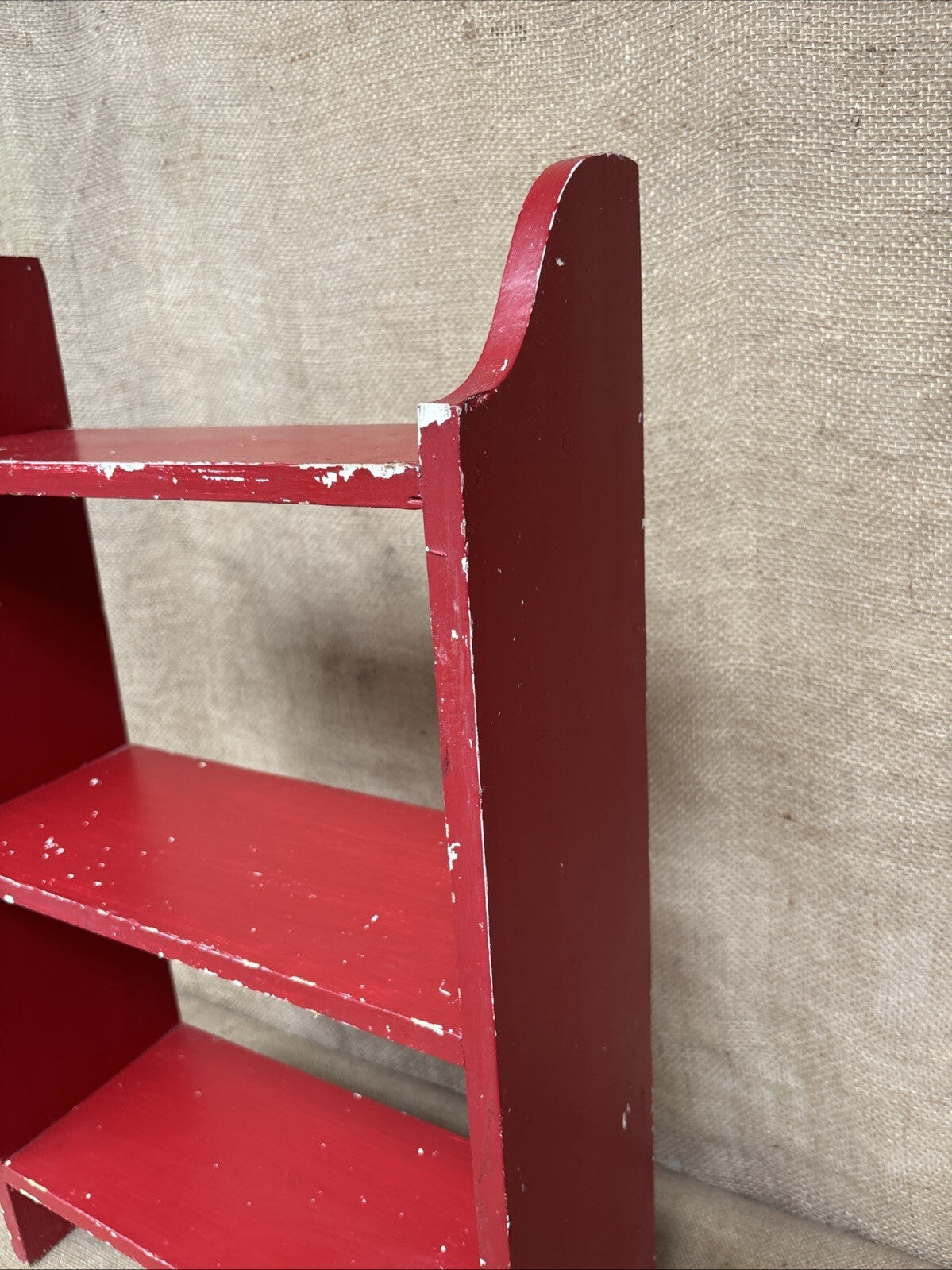 Vintage Chippy Painted Small Freestanding Shelves - Red - White - Farmhouse