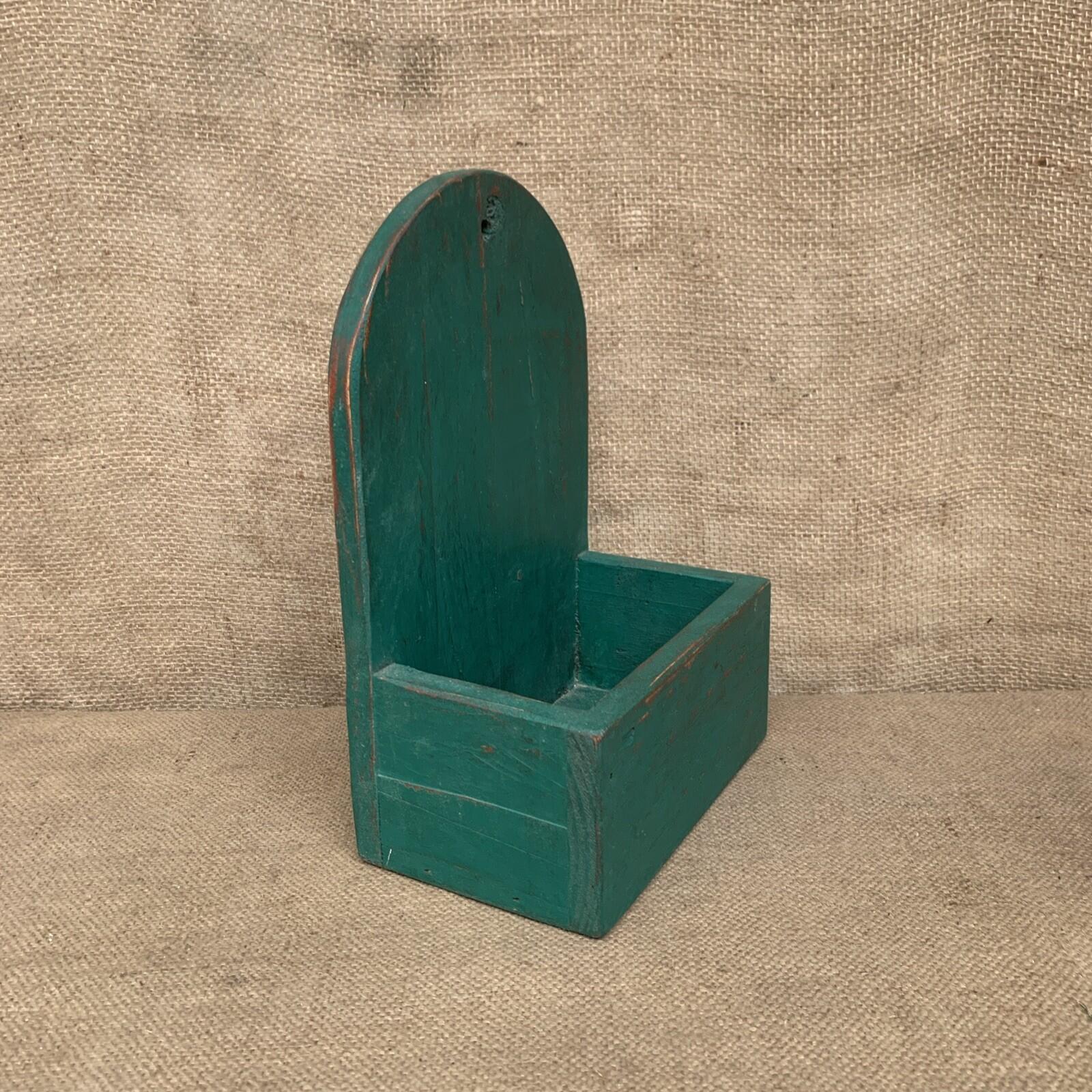 Rustic Wall Box - Worn Dark Green Painted Pine - Farmhouse - Cottage