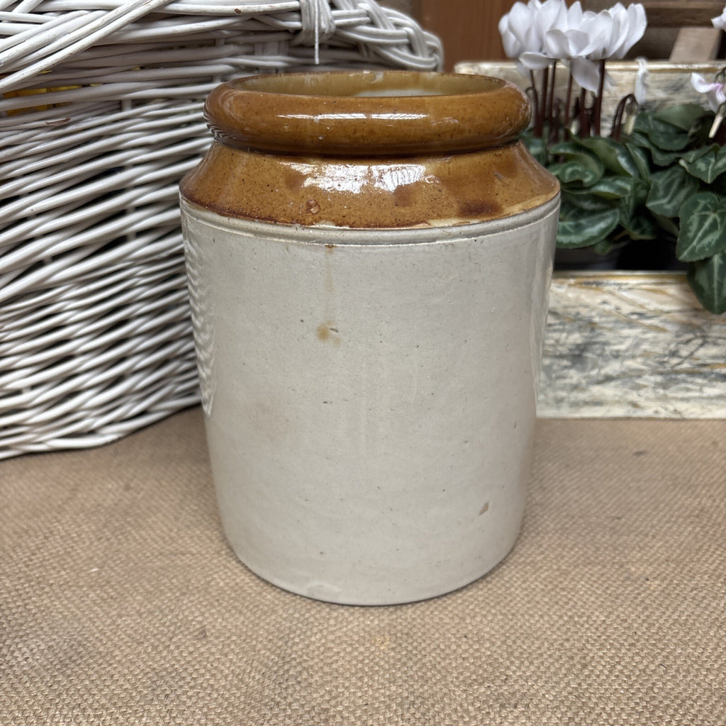 Vintage Stoneware Jar / Utensil Holder /  Two Tone Farmhouse Kitchen