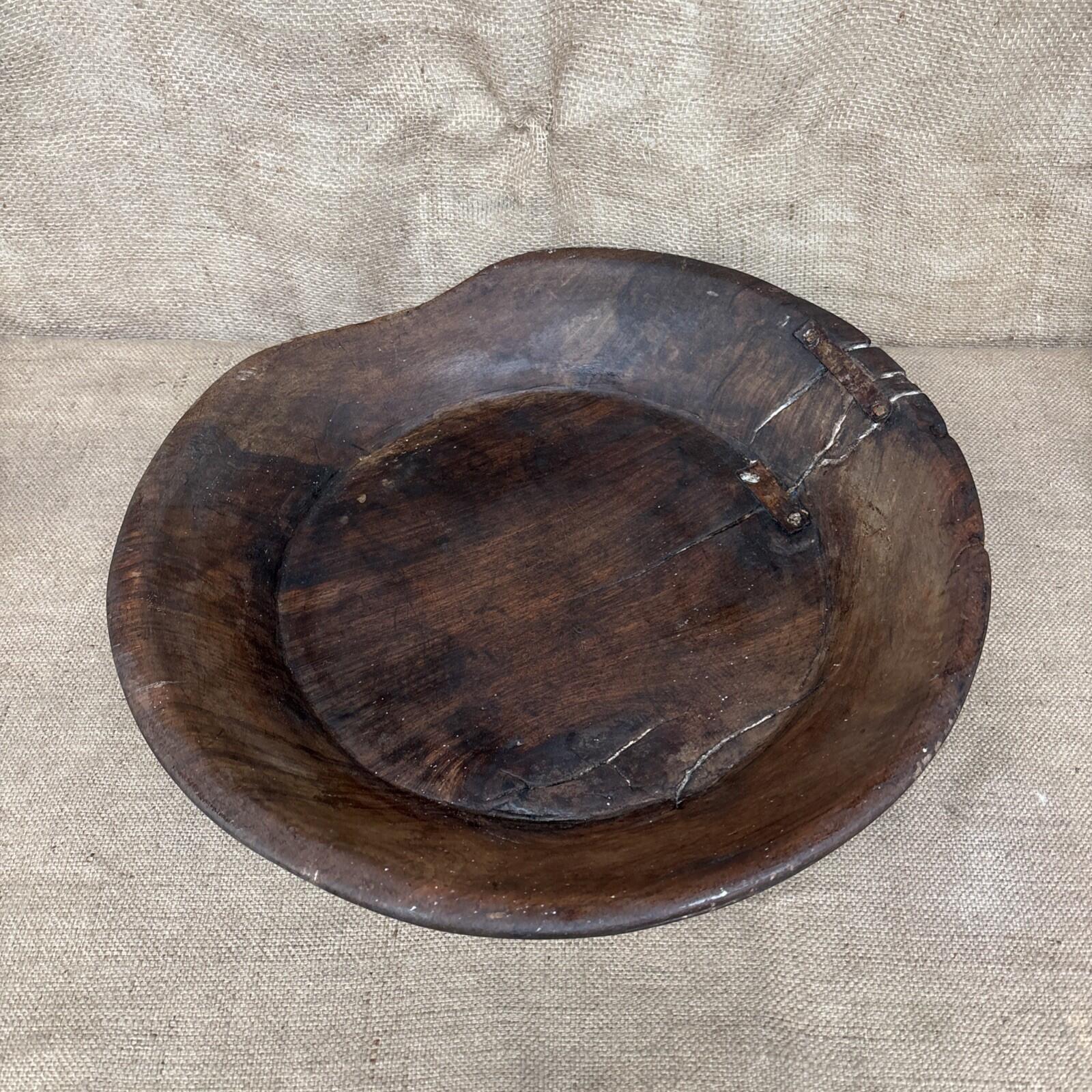 Antique Wooden Bowl - Farmhouse - Cottage - Old Repairs - Rustic
