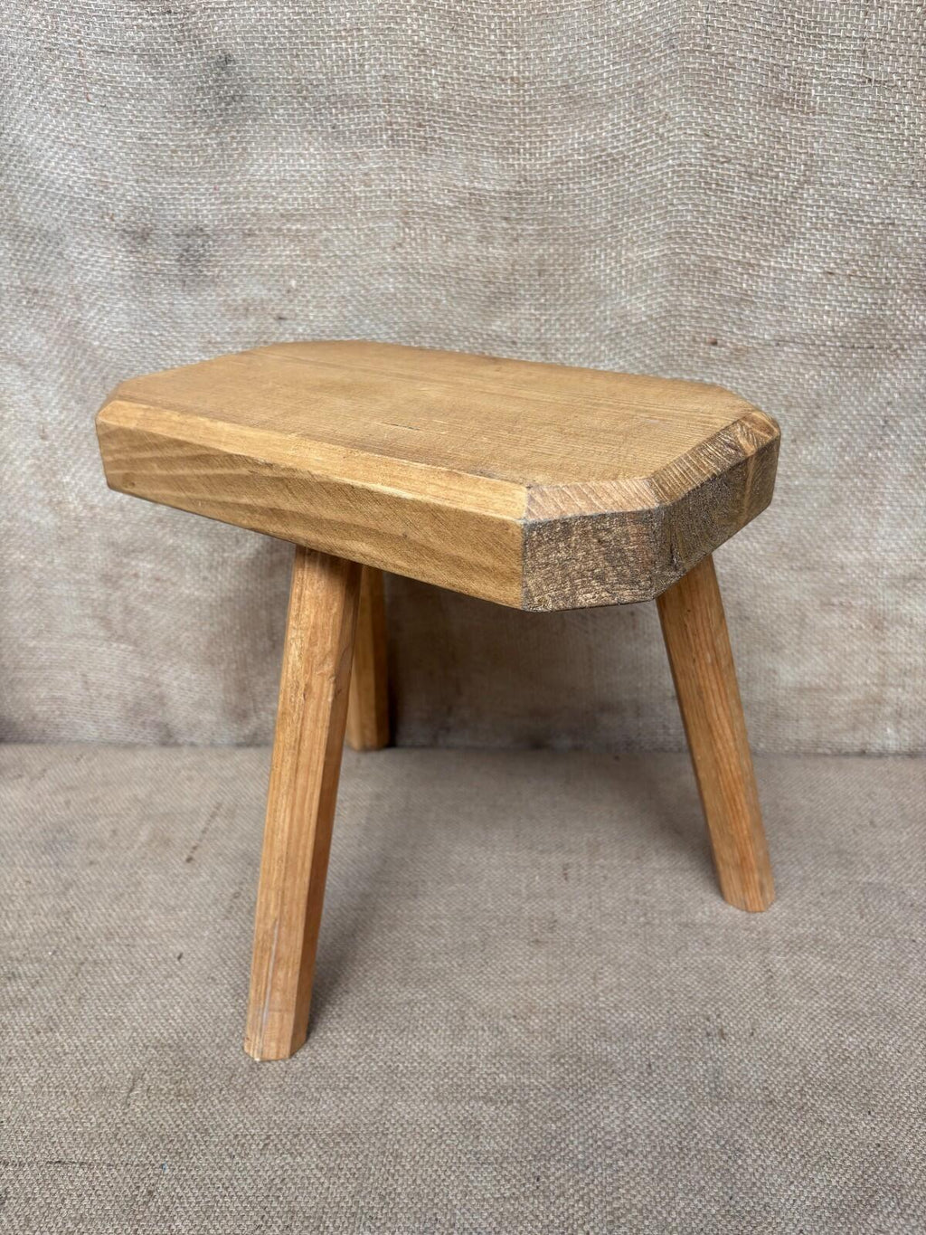 Waxed Pine Stool - Farmhouse - Cottage - Plant Stand - Milking Stool