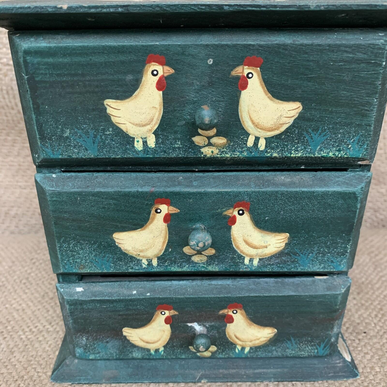 Hand Painted Small Drawers With Chickens - Farmhouse- Cottagecore