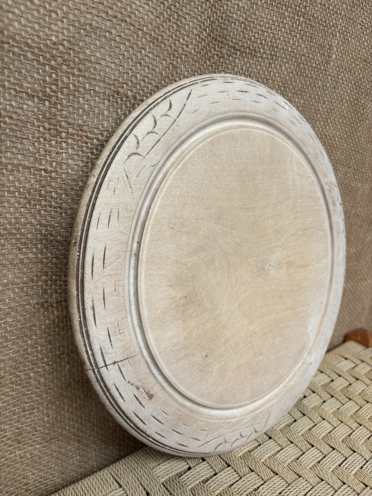 Vintage Carved Round Bread Board - English Kitchenalia - Farmhouse