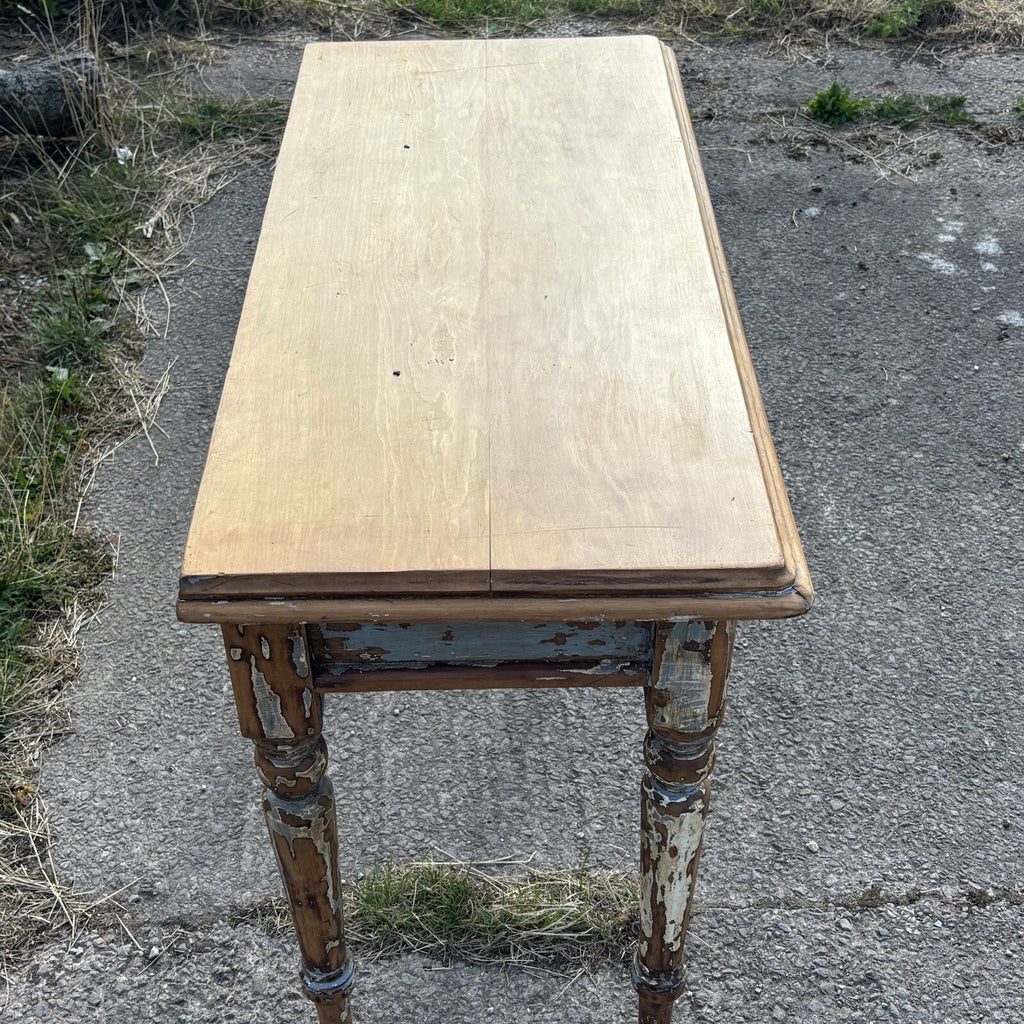 Antique Hallway Table With Worn Paint And Waxed Finish