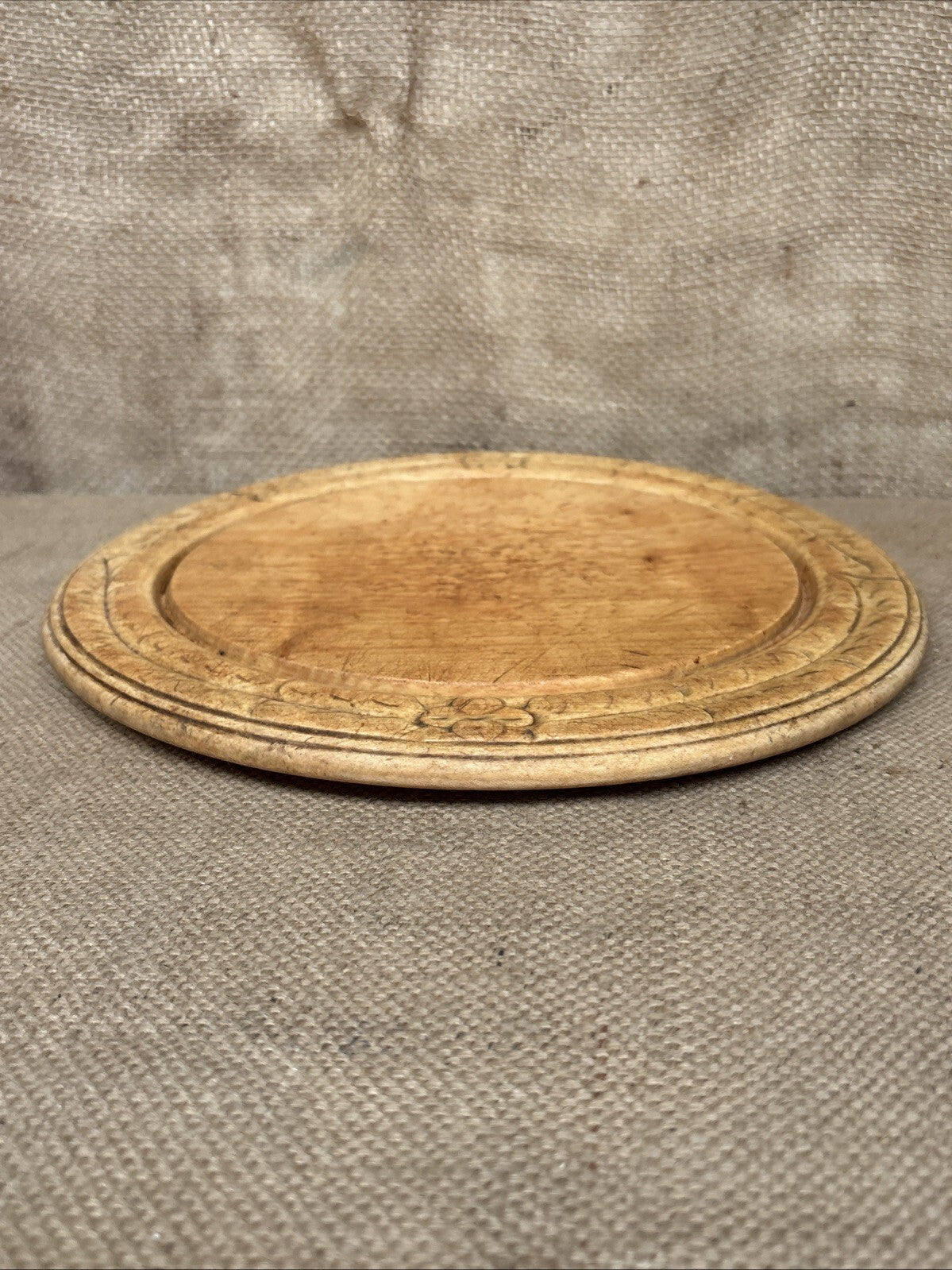 Antique Carved Round Bread Board - English Kitchenalia - Farmhouse