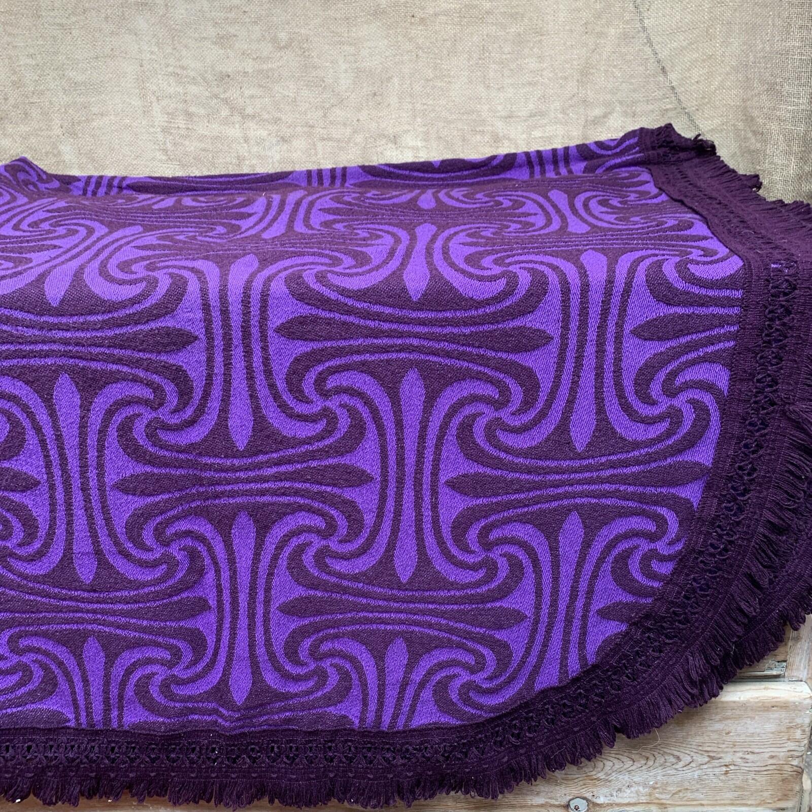 Vintage Retro Tapestry Bedspread Throw 1970s Purple St Michael  122cm X 250cm