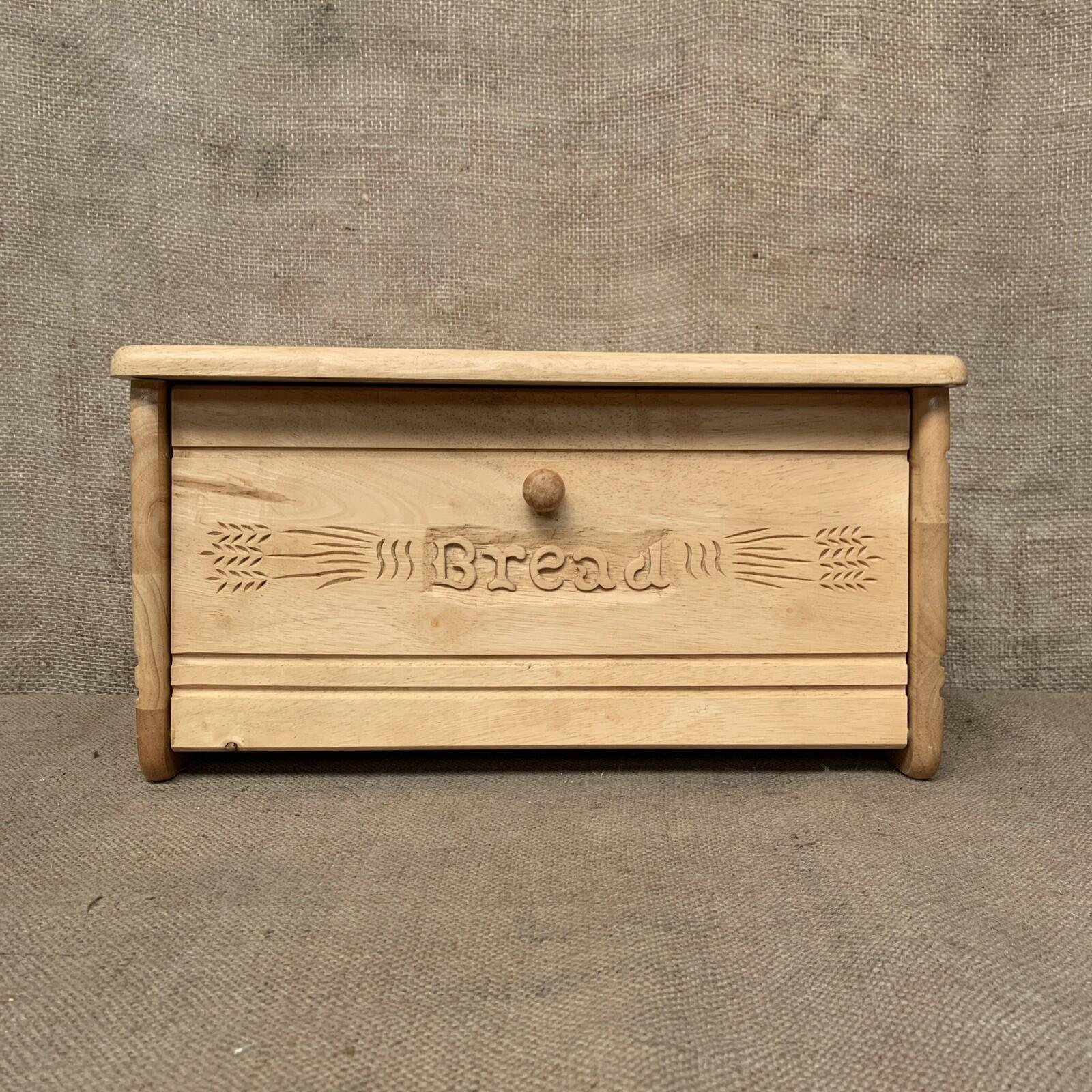 Carved Wooden Bread Bin - Drop Down Front - Farmhouse - Cottage - Bread Box