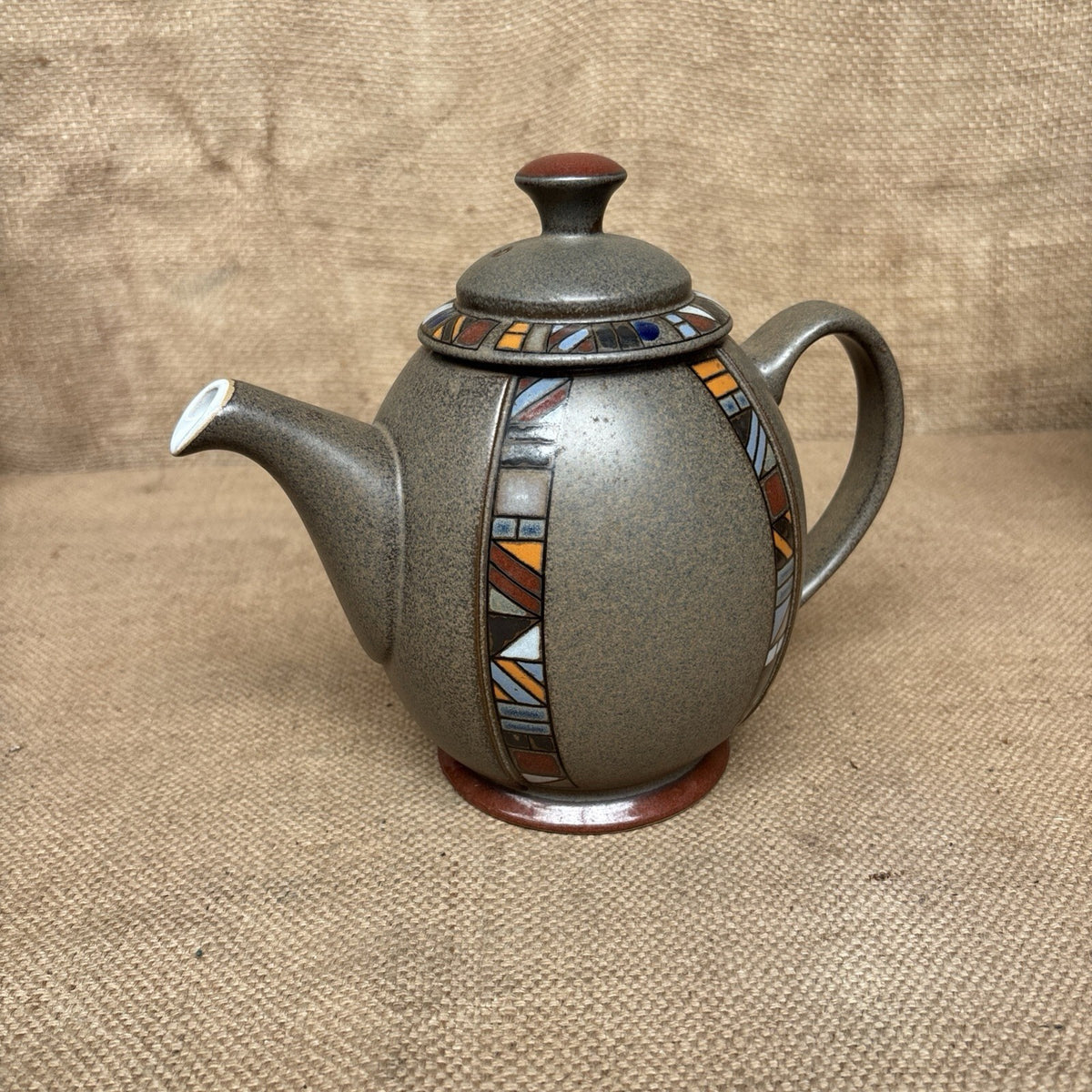 Denby Marrakesh Teapot 1 Litre. 2 Pints. Second. Grey/ Brown, Colourful Pattern