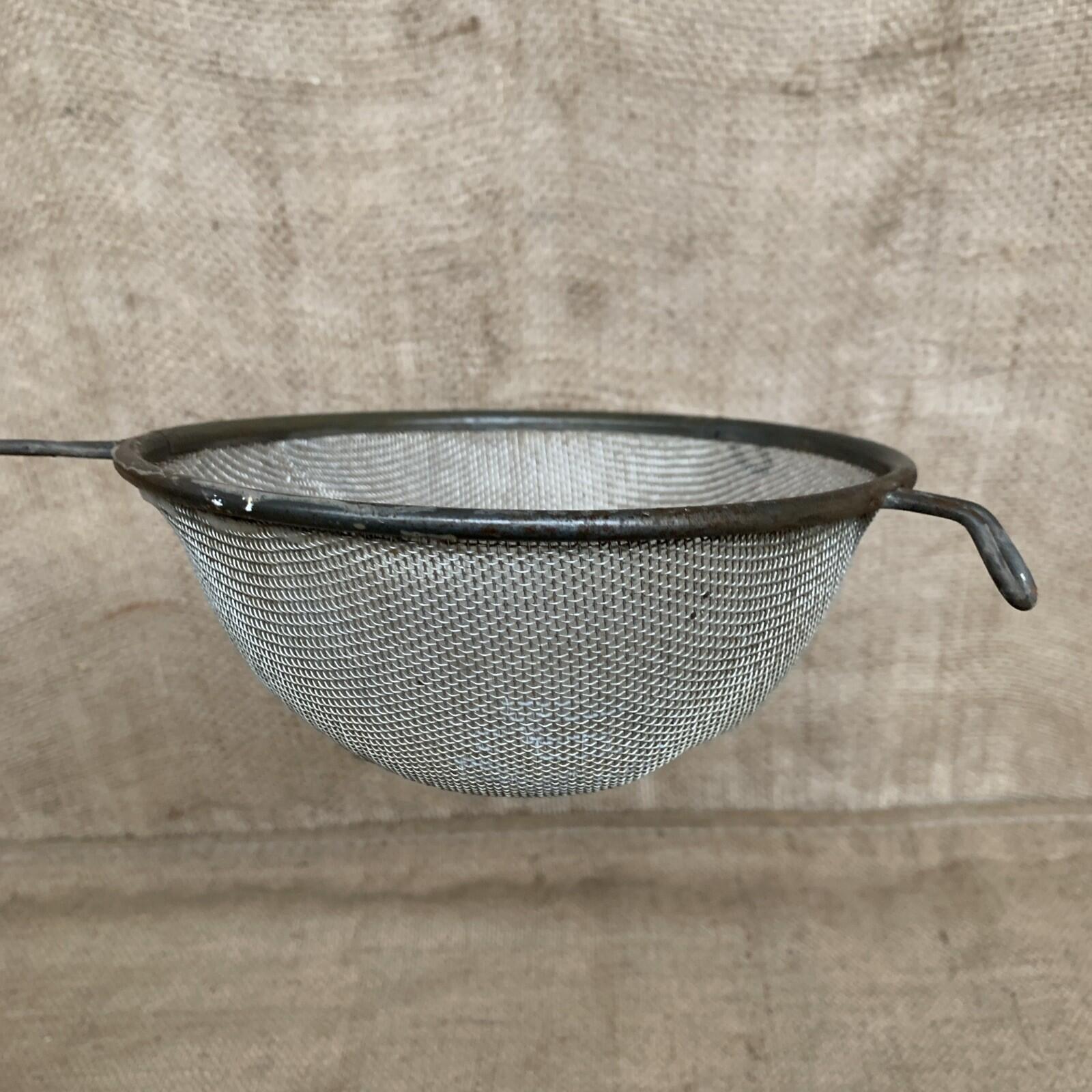 Vintage Kitchen Metal Seive With Handle & Lip - Kitchenalia