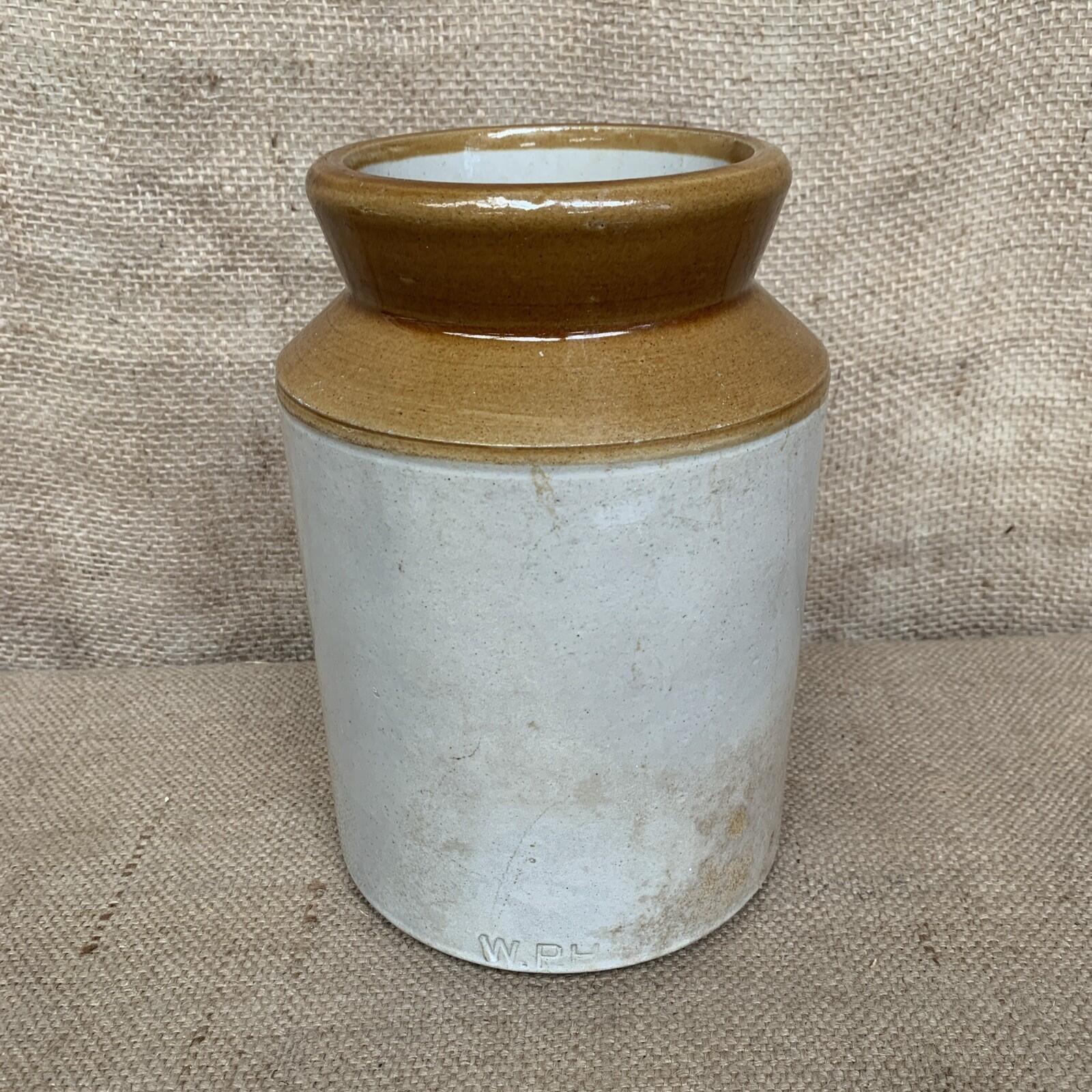 Vintage Stoneware Jar / Utensil Holder / Pickling Farmhouse Kitchen 21cm
